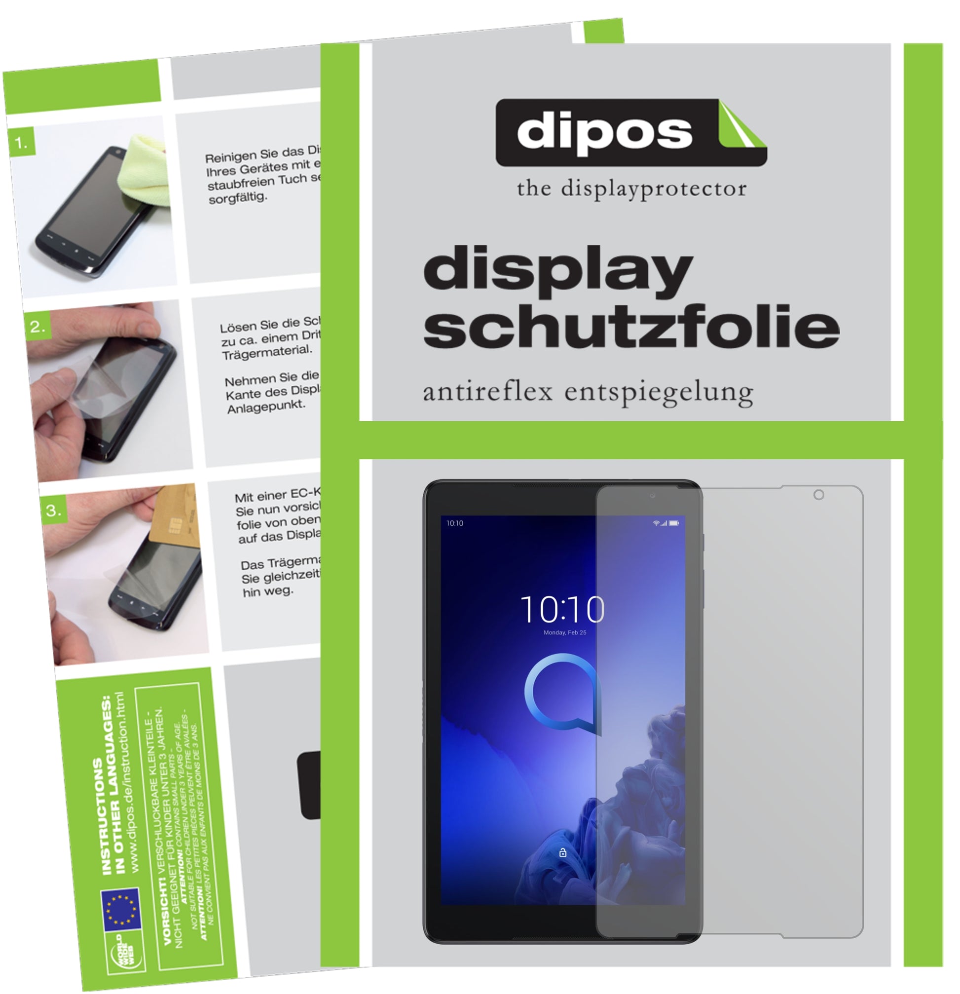 Matte Displayschutzfolie von dipos passend für Alcatel 3T 10 Zoll, präziser Zuschnitt und blasenfrei montiert