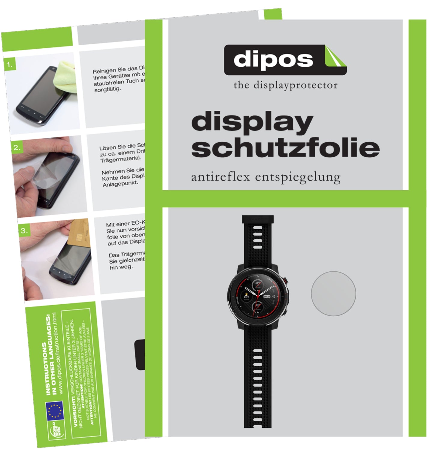 Matte Displayschutzfolie von dipos passend für Amazfit Smart Sport Watch 3, präziser Zuschnitt und blasenfrei montiert