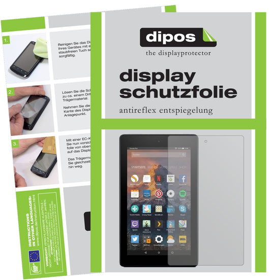 Matte Displayschutzfolie von dipos passend für Amazon Fire 7 (2017), präziser Zuschnitt und blasenfrei montiert
