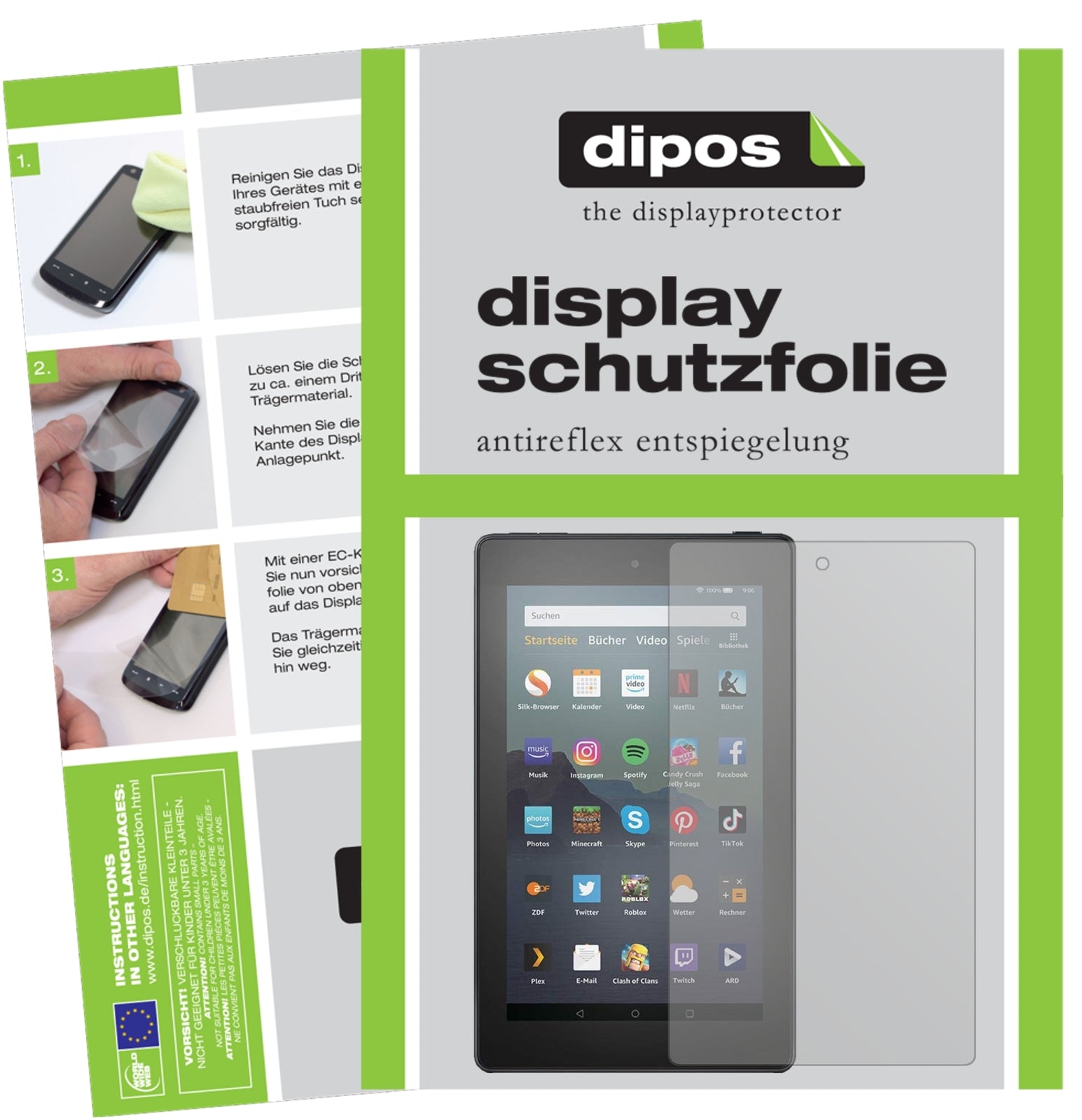 Matte Displayschutzfolie von dipos passend für Amazon Fire 7 Tablet Kids Edition (2019), präziser Zuschnitt und blasenfrei montiert
