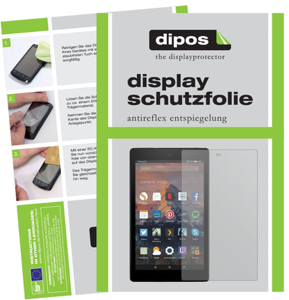 AmazonFire HD 8 (2018) mit aufgebrachter dipos Displayschutzfolie, die lästige Fingerabdrücke minimiert