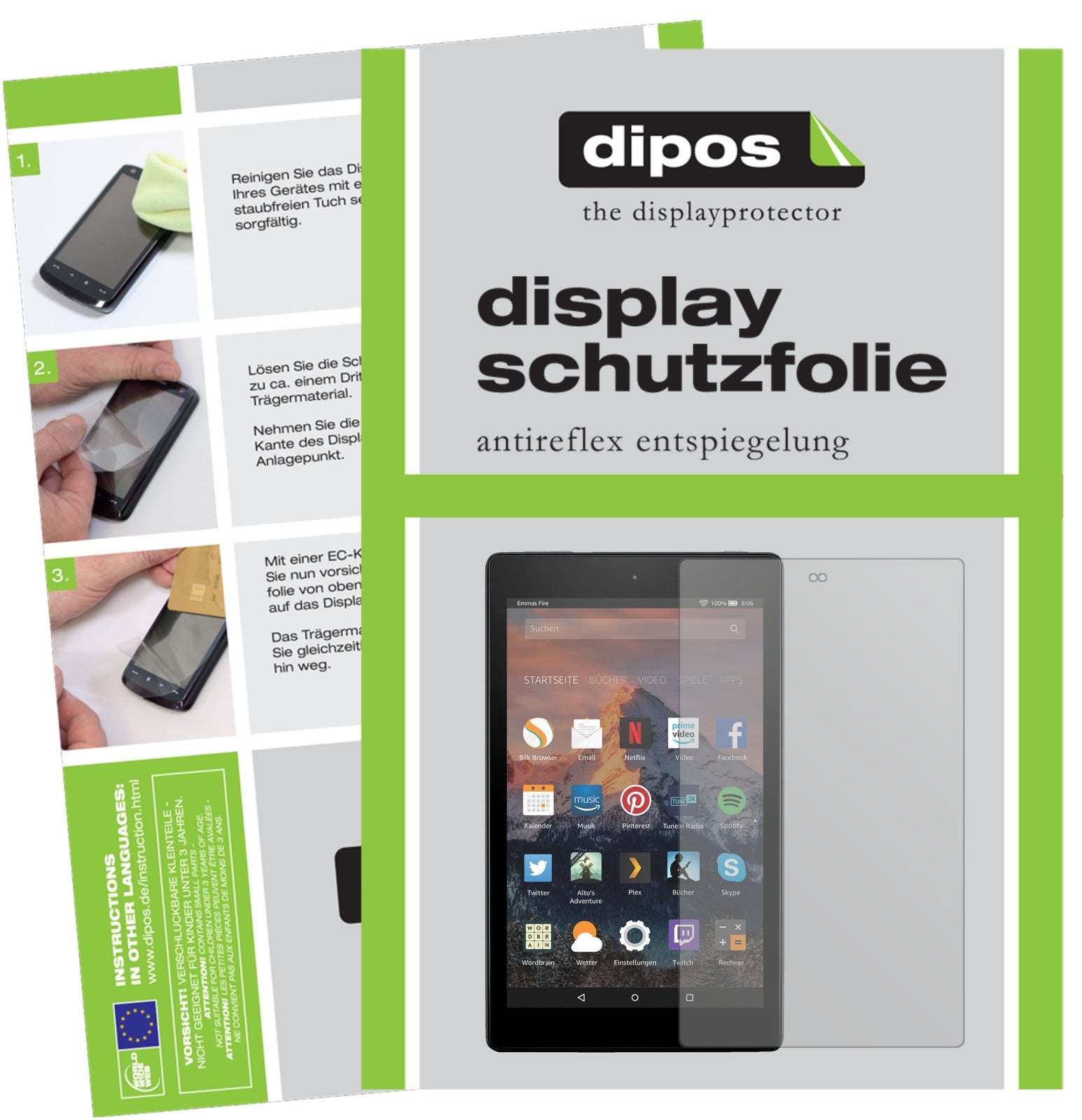 Matte Displayschutzfolie von dipos passend für Amazon Fire HD 8 (2020), präziser Zuschnitt und blasenfrei montiert