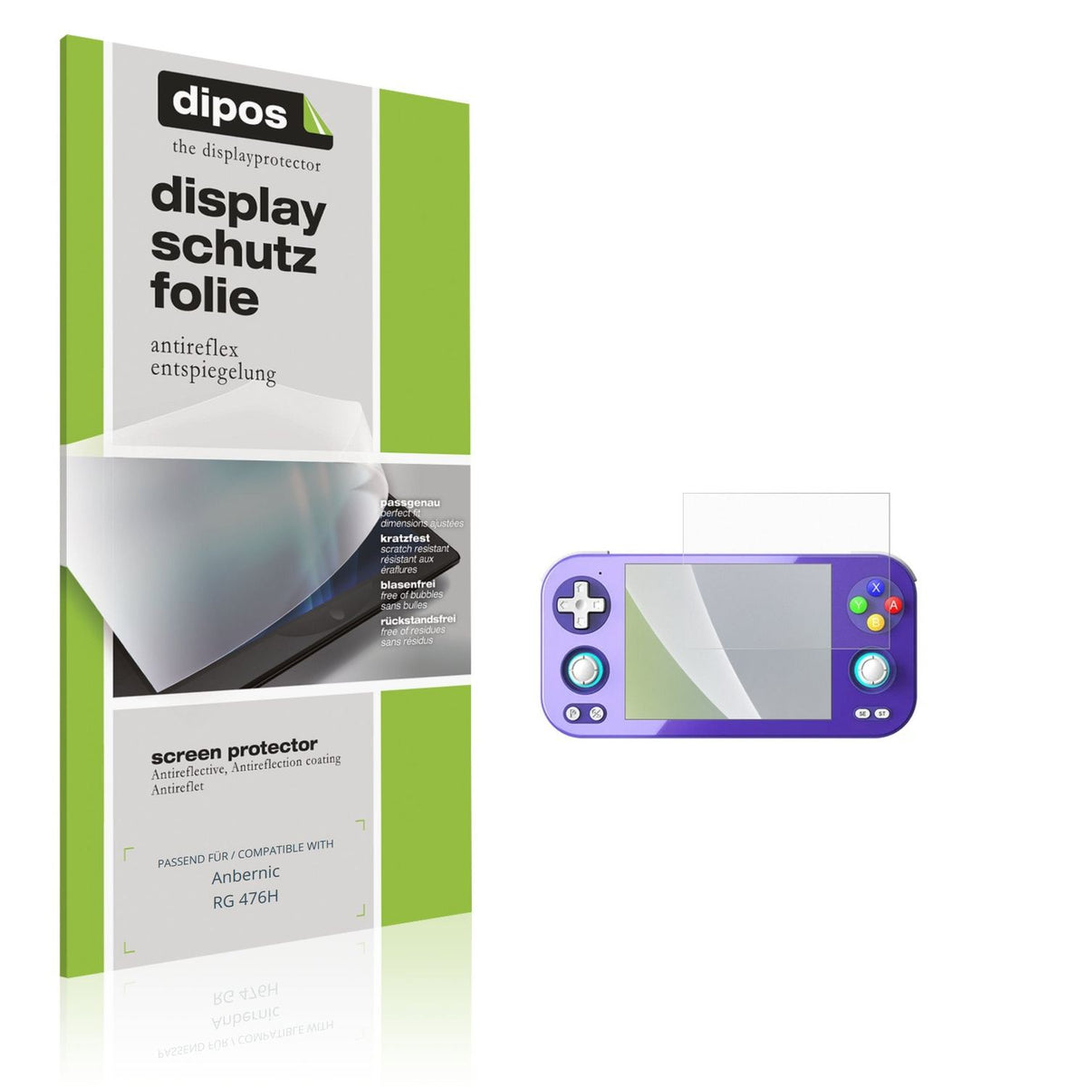 Matte Displayschutzfolie von dipos passend für Anbernic RG 476H, präziser Zuschnitt und blasenfrei montiert