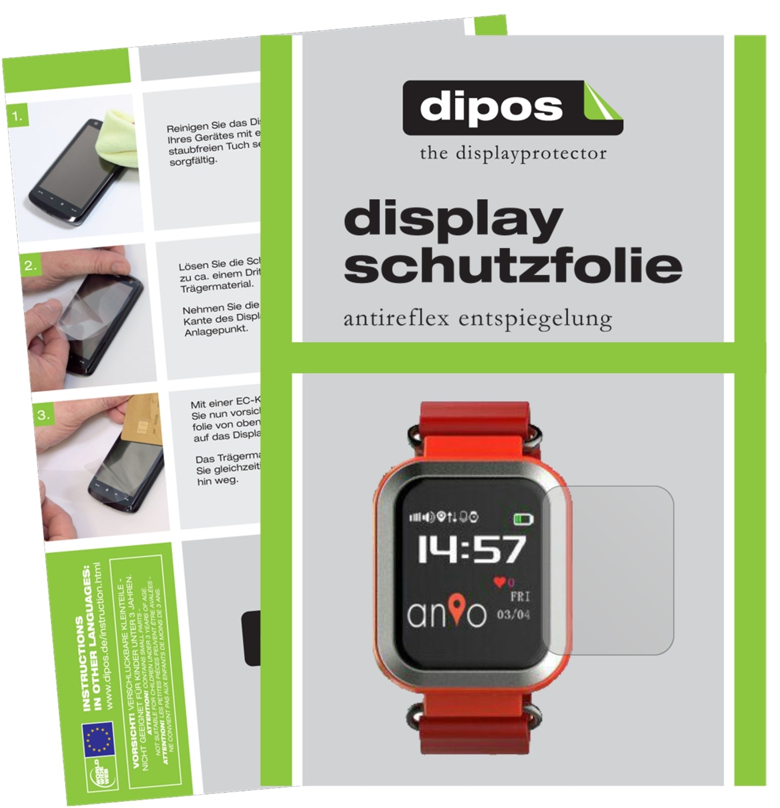 Matte Displayschutzfolie von dipos passend für Anio 3 Touch, präziser Zuschnitt und blasenfrei montiert