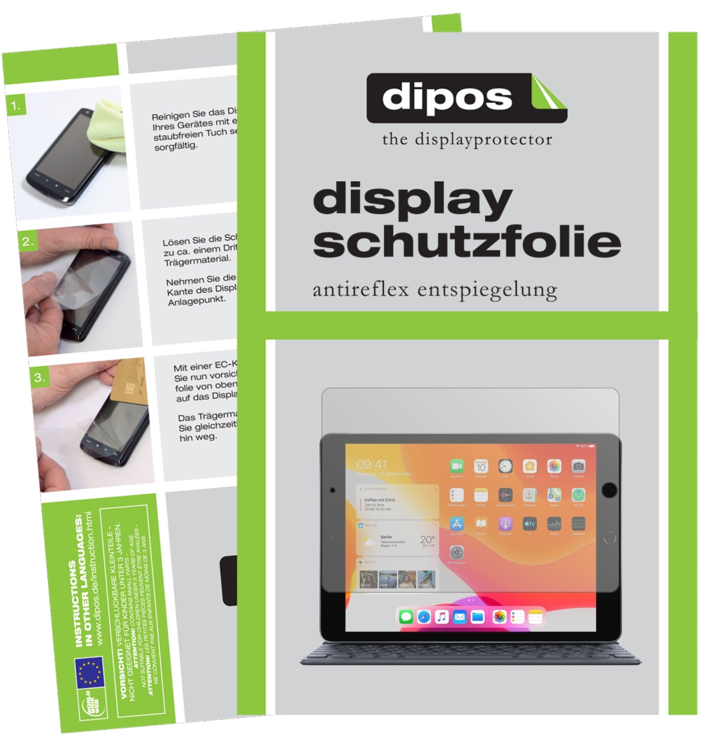 Matte Displayschutzfolie von dipos passend für Apple iPad 10.2 Zoll (2019), präziser Zuschnitt und blasenfrei montiert
