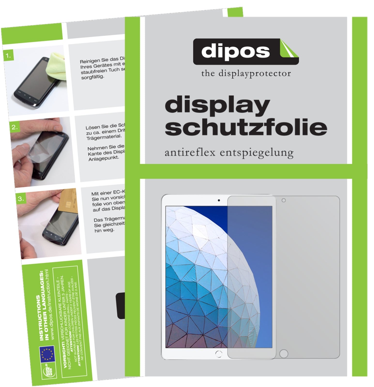 Matte Displayschutzfolie von dipos passend für Apple iPad Air (2019) 10.5 Zoll, präziser Zuschnitt und blasenfrei montiert