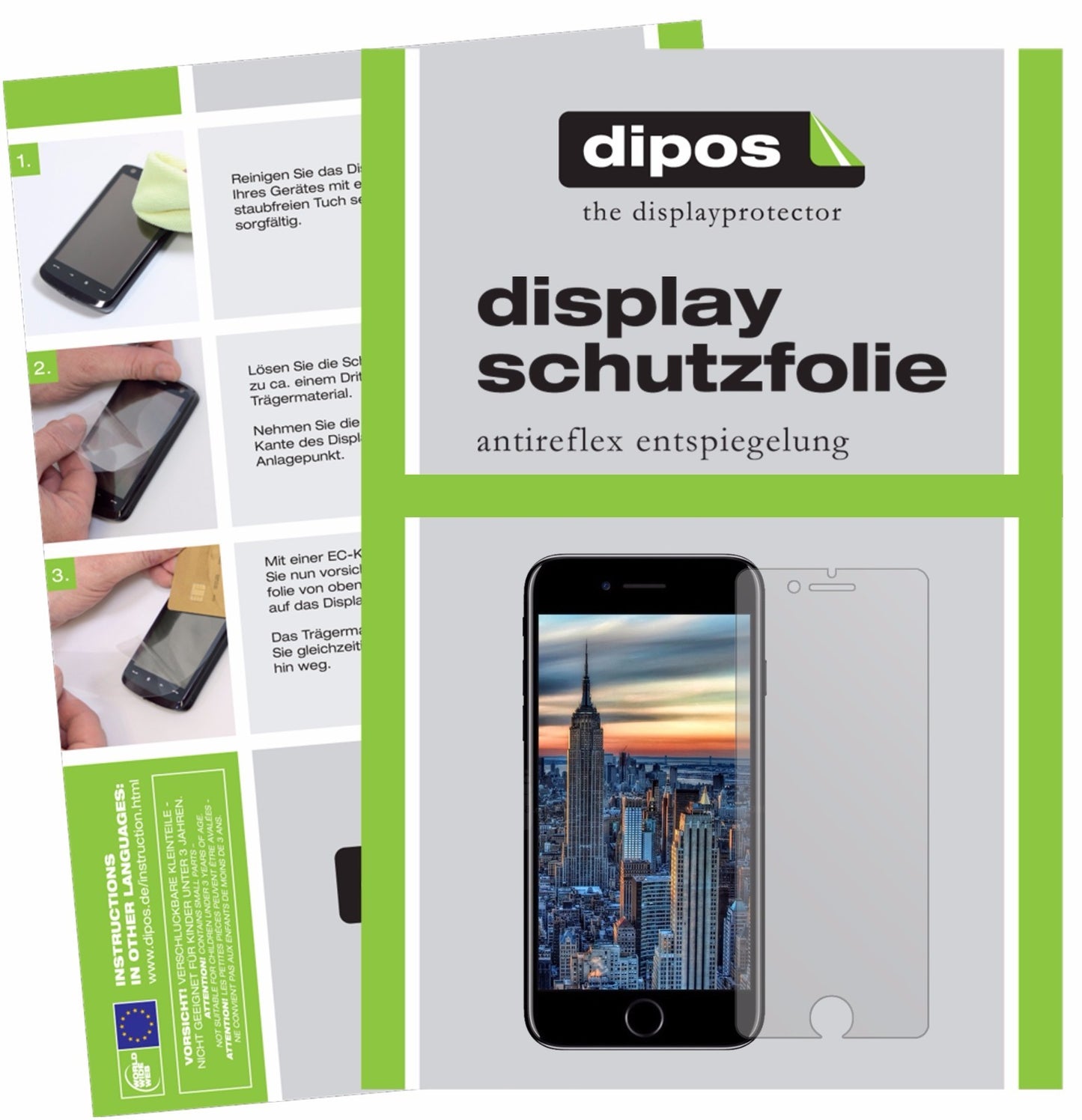 Matte Displayschutzfolie von dipos passend für Apple iPhone 7, präziser Zuschnitt und blasenfrei montiert