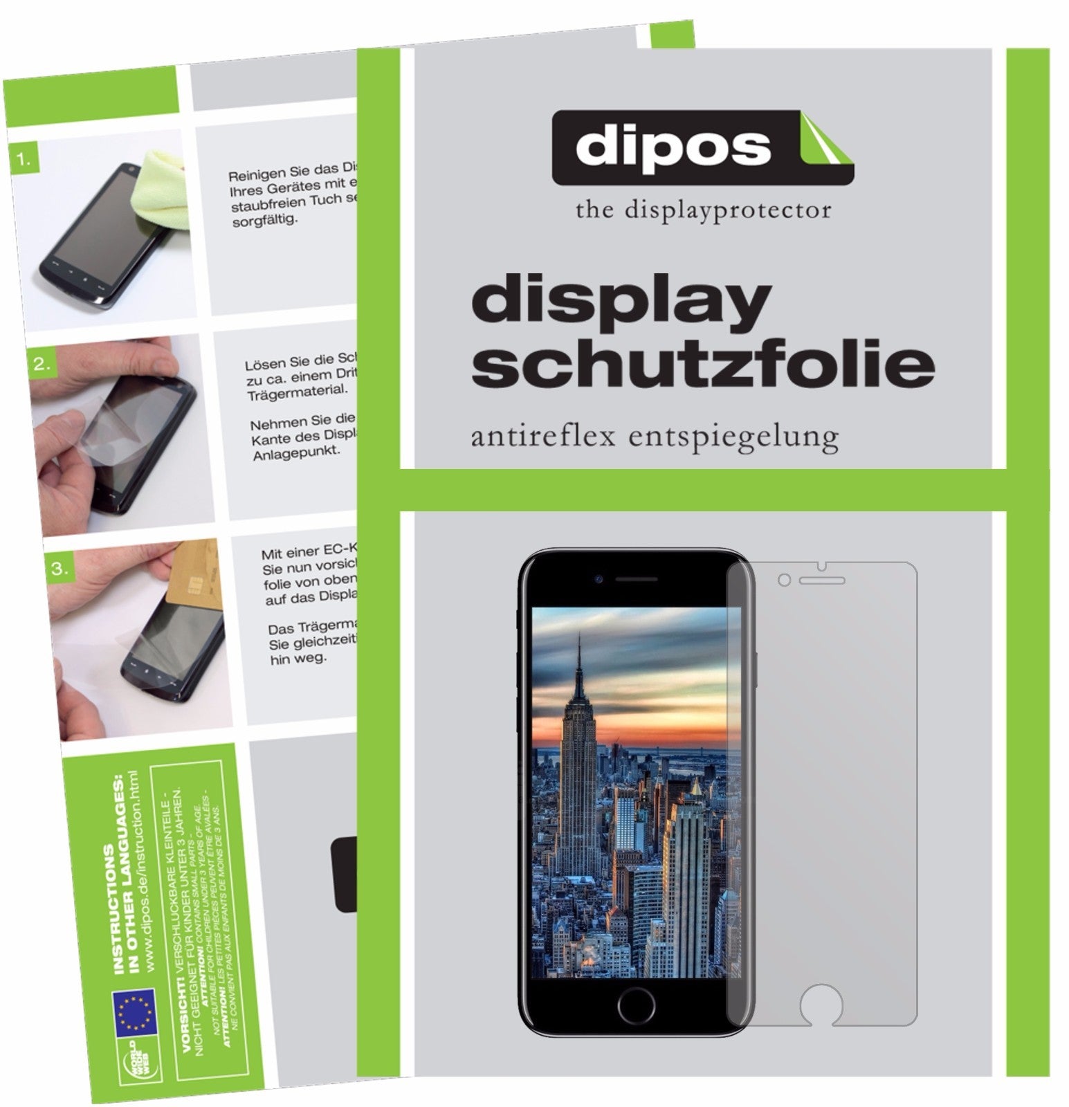 Matte Displayschutzfolie von dipos passend für Apple iPhone 7, präziser Zuschnitt und blasenfrei montiert