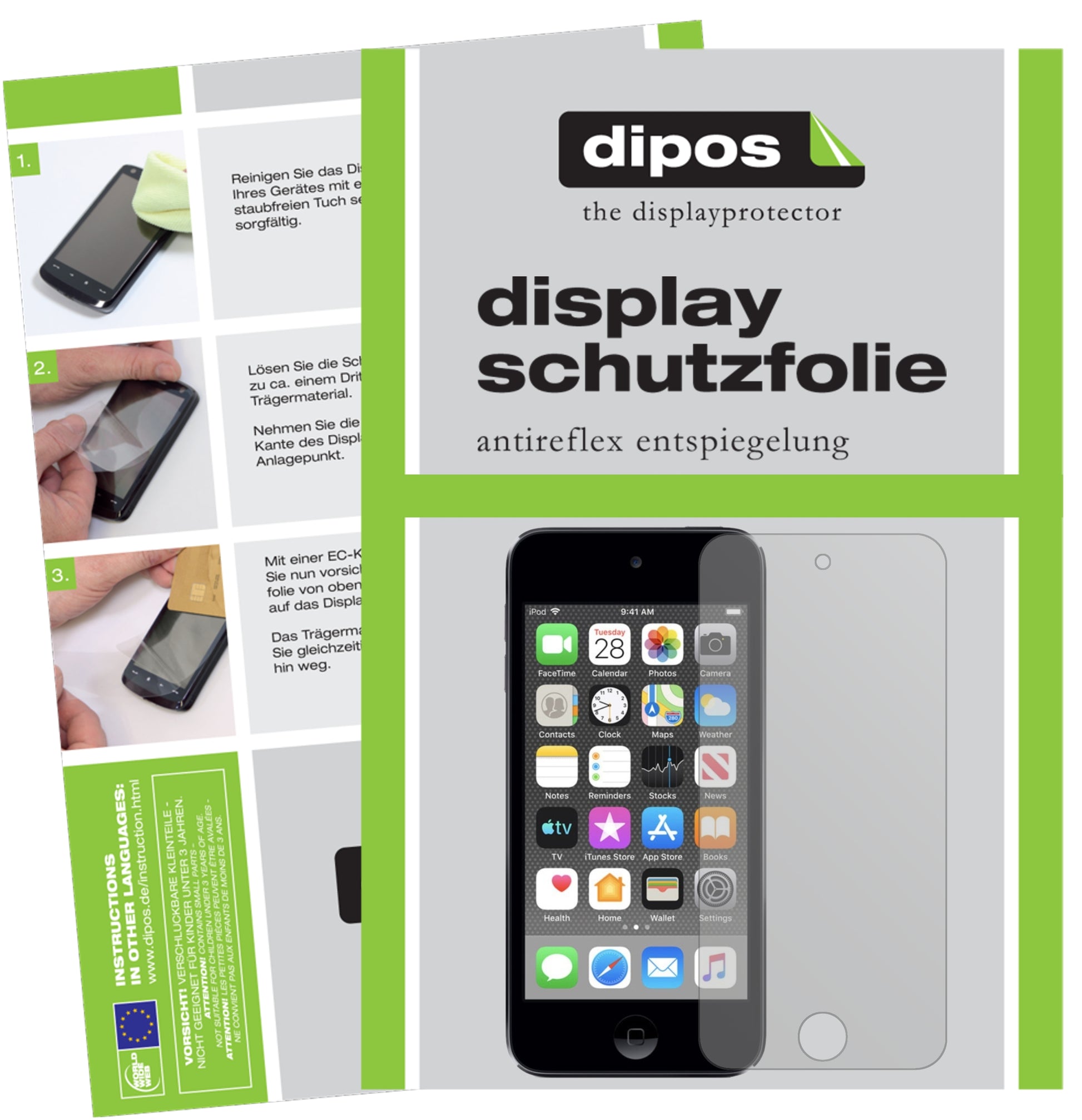 Matte Displayschutzfolie von dipos passend für Apple iPod Touch (2019), präziser Zuschnitt und blasenfrei montiert