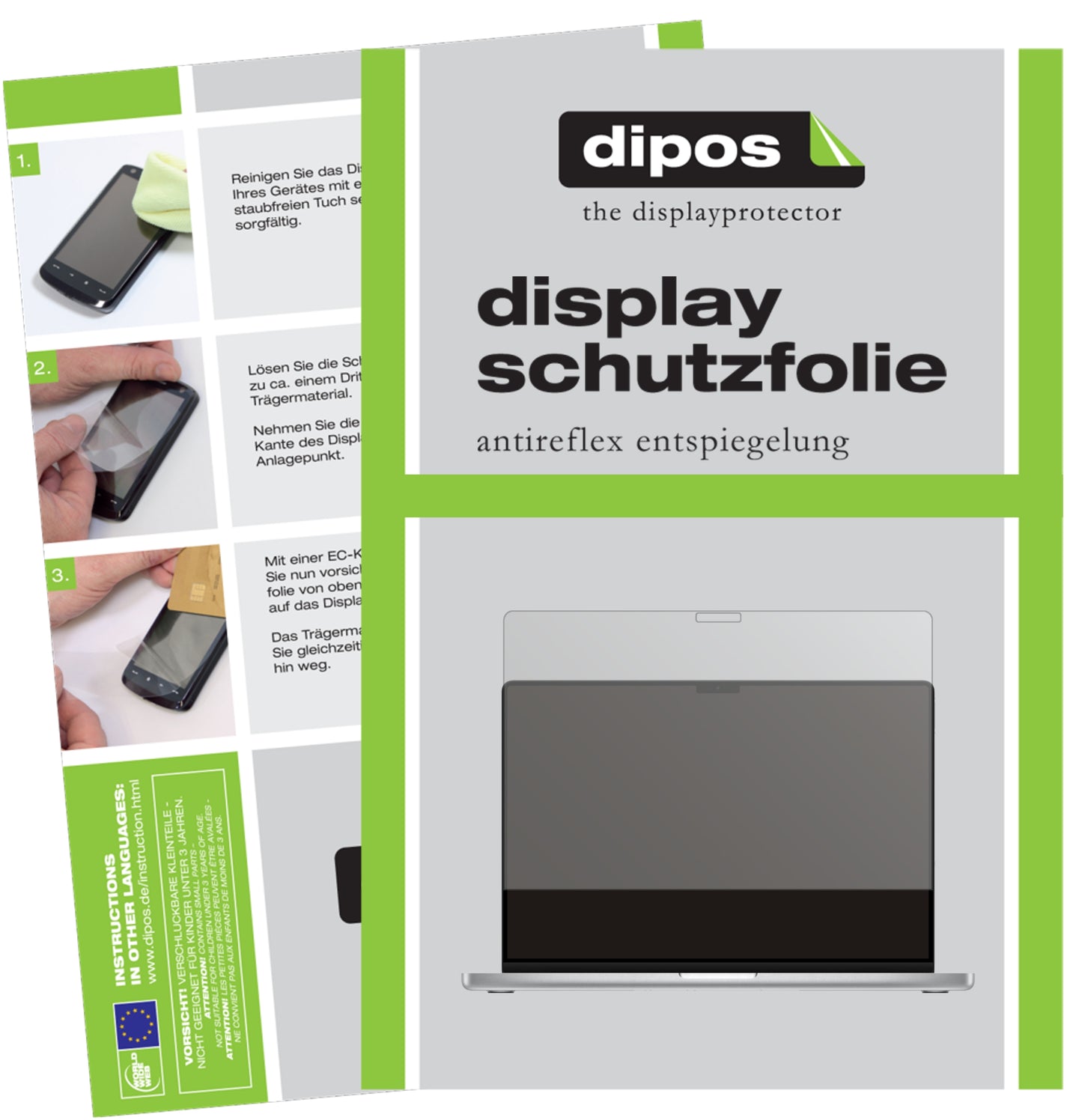 Matte Displayschutzfolie von dipos passend für Apple MacBook Pro 14 Zoll (2021), präziser Zuschnitt und blasenfrei montiert