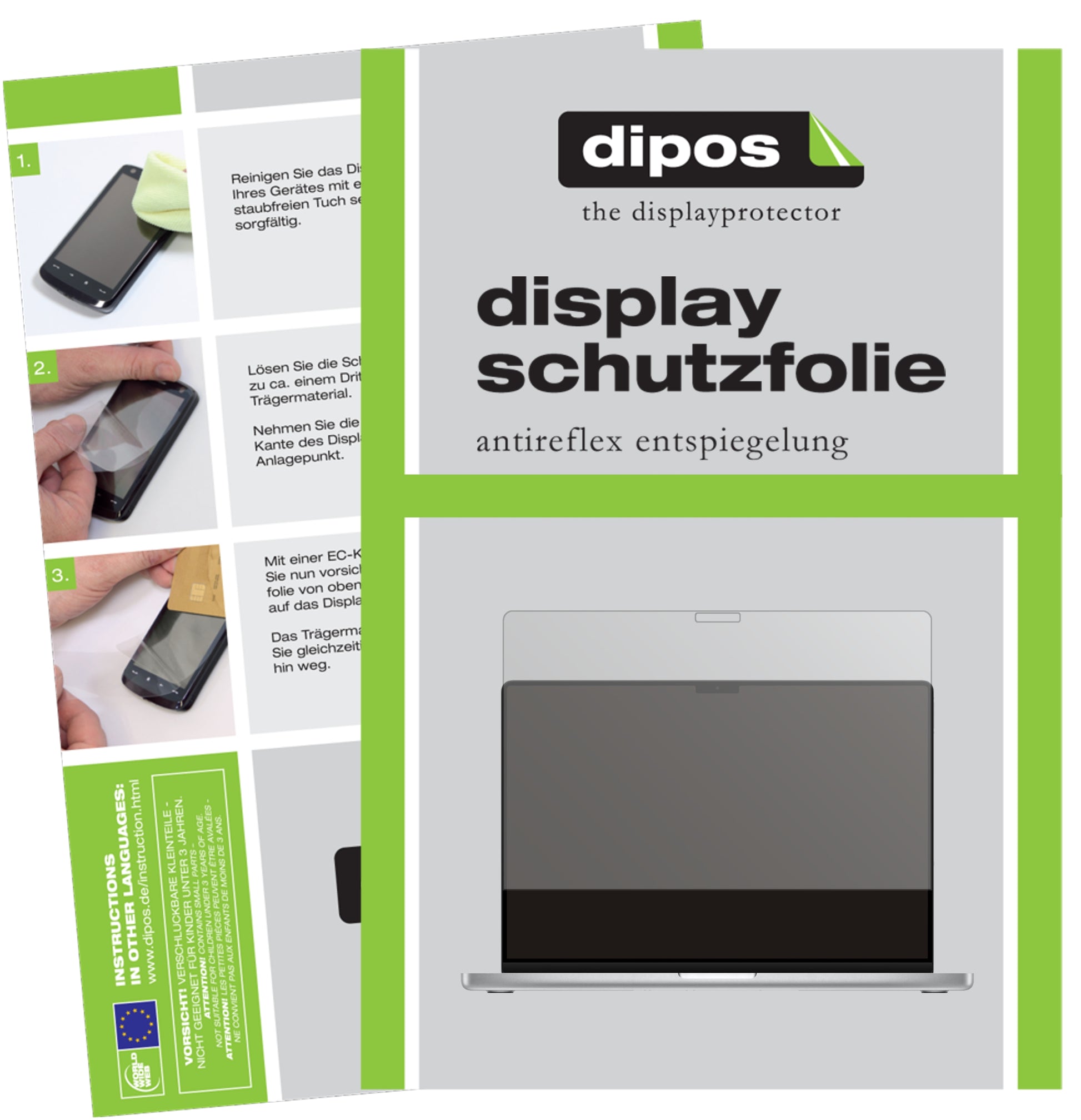 Matte Displayschutzfolie von dipos passend für Apple MacBook Pro 14 Zoll (2021), präziser Zuschnitt und blasenfrei montiert