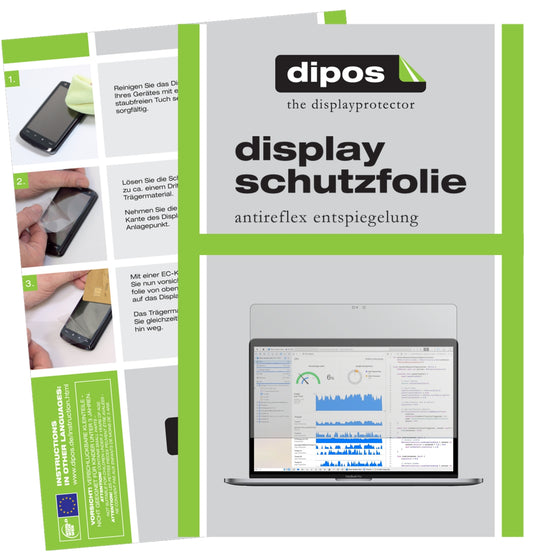Matte Displayschutzfolie von dipos passend für Apple MacBook Pro 13 Zoll (2019), präziser Zuschnitt und blasenfrei montiert