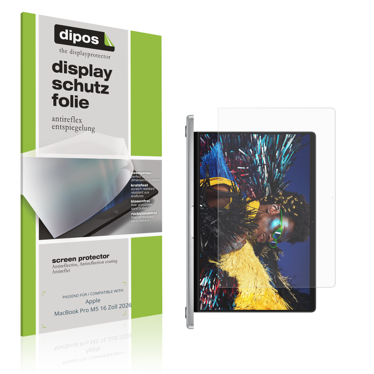 Matte Displayschutzfolie von dipos passend für Apple MacBook Pro M5 16 Zoll 2026, präziser Zuschnitt und blasenfrei montiert