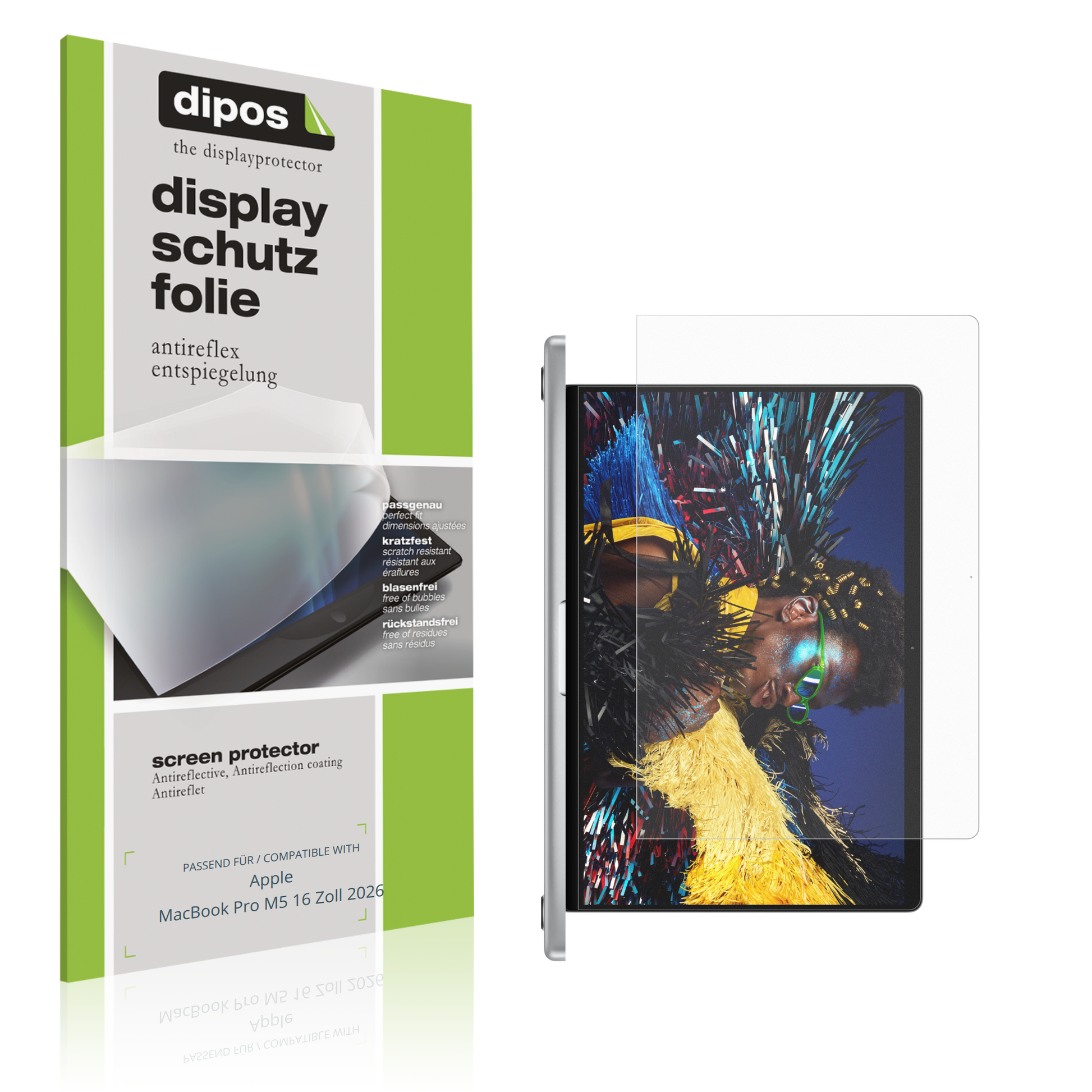 Matte Displayschutzfolie von dipos passend für Apple MacBook Pro M5 16 Zoll 2026, präziser Zuschnitt und blasenfrei montiert