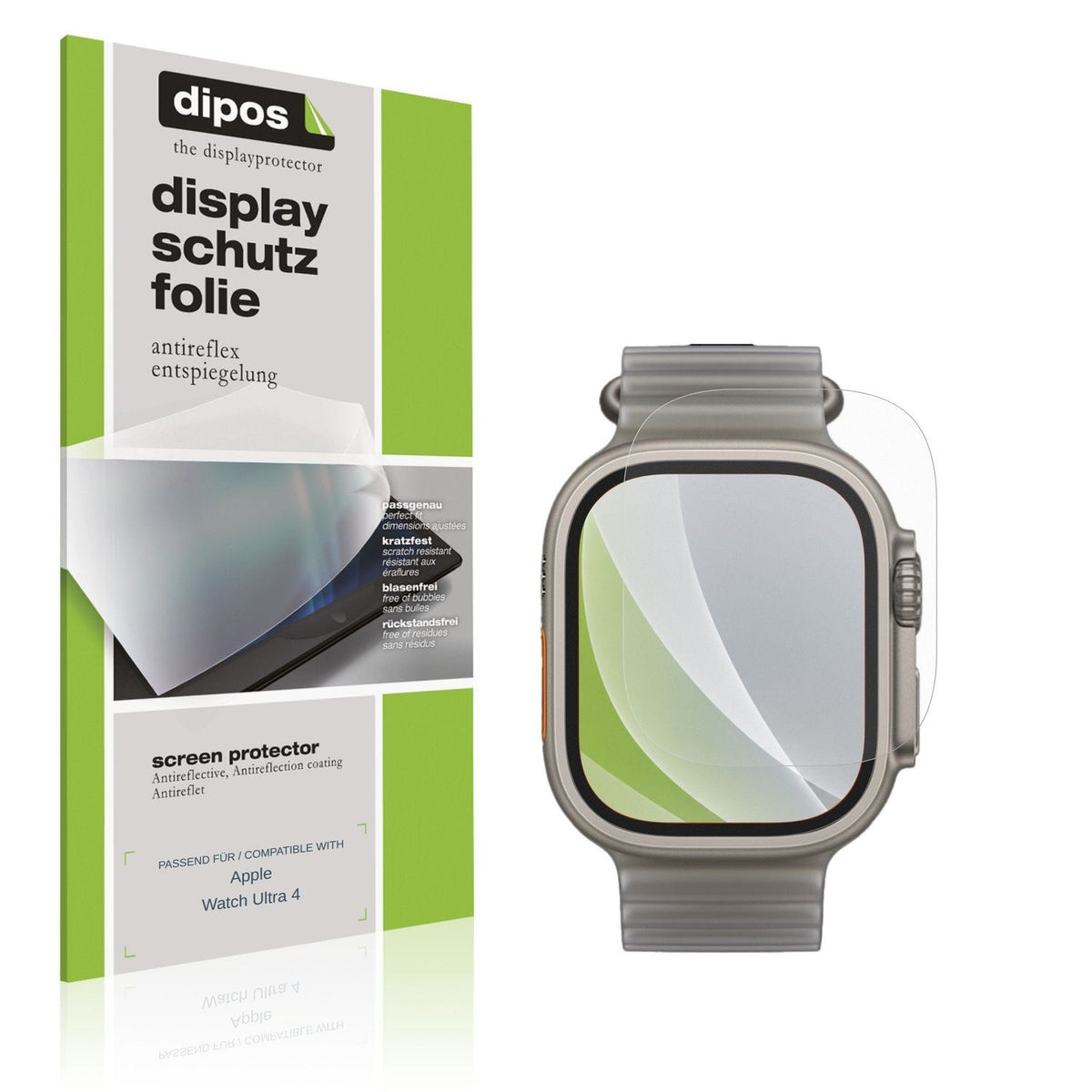 Matte Displayschutzfolie von dipos passend für Apple Watch Ultra 4, präziser Zuschnitt und blasenfrei montiert