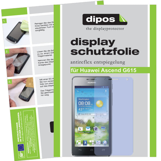 Matte Displayschutzfolie von dipos passend für Ascend G615 Huawei, präziser Zuschnitt und blasenfrei montiert