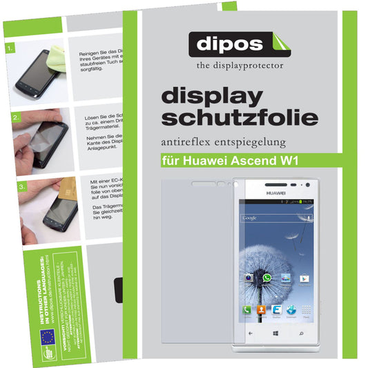 Matte Displayschutzfolie von dipos passend für Ascend W1 Huawei, präziser Zuschnitt und blasenfrei montiert
