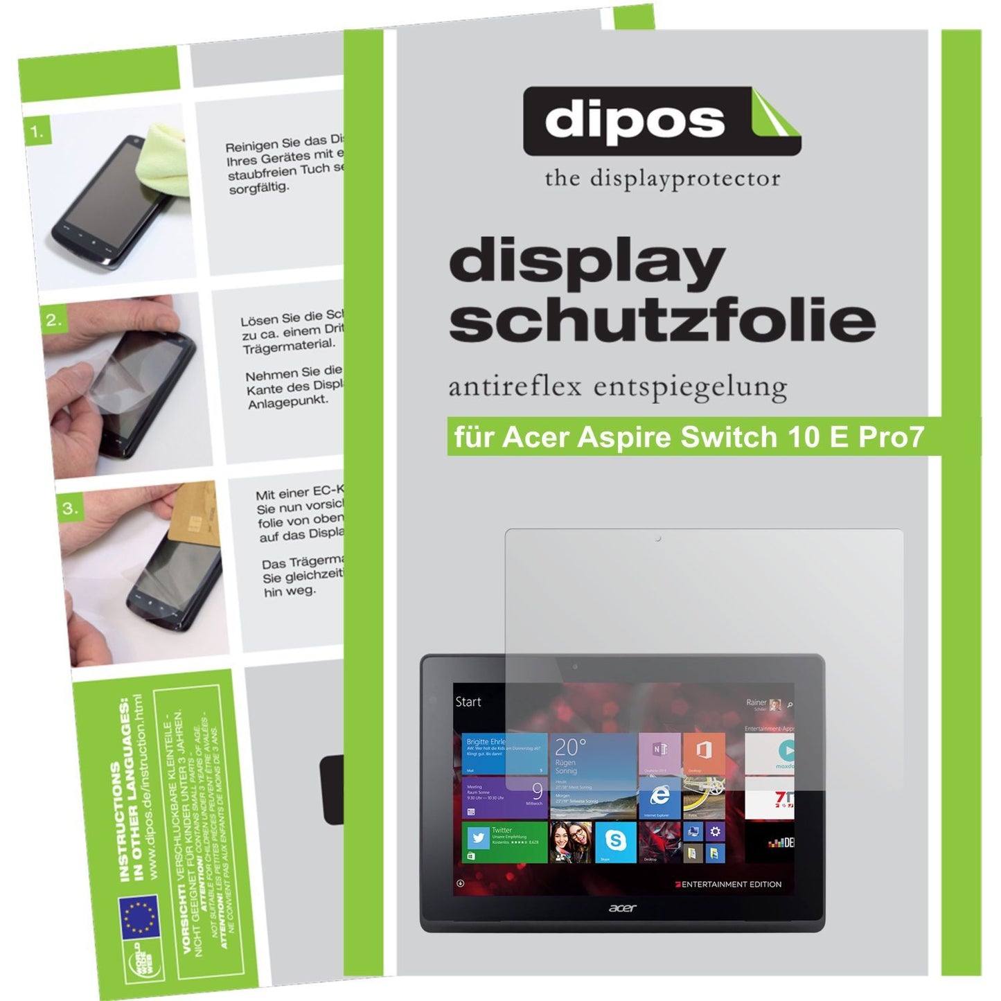 Matte Displayschutzfolie von dipos passend für Aspire Switch 10 E Pro7 Acer, präziser Zuschnitt und blasenfrei montiert