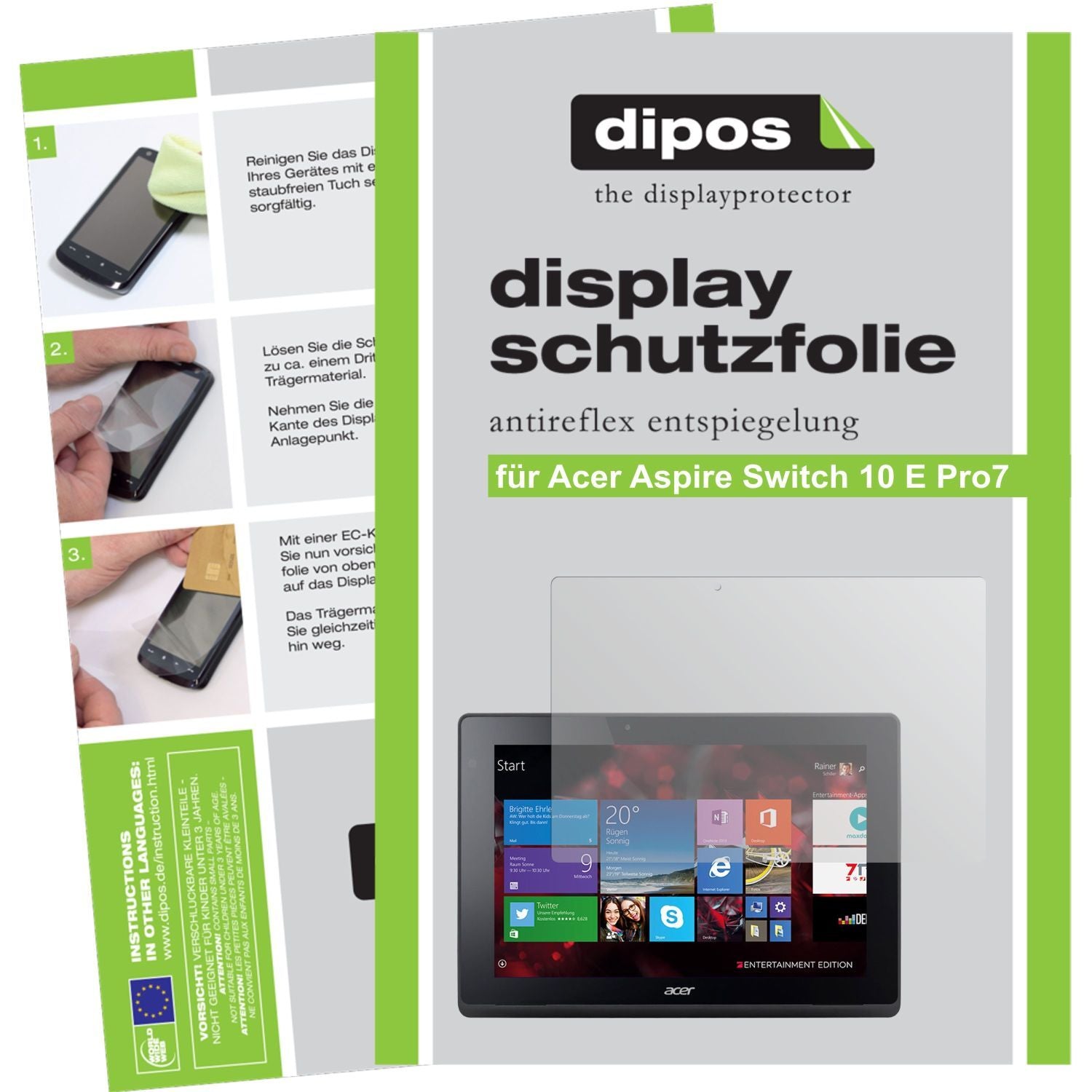 Matte Displayschutzfolie von dipos passend für Aspire Switch 10 E Pro7 Acer, präziser Zuschnitt und blasenfrei montiert