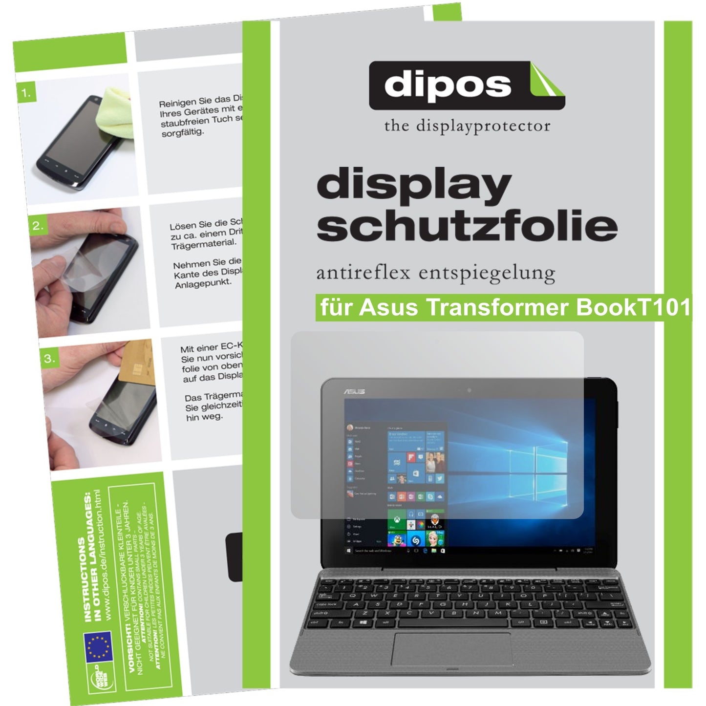 Matte Displayschutzfolie von dipos passend für Asus Transformer Book T101, präziser Zuschnitt und blasenfrei montiert