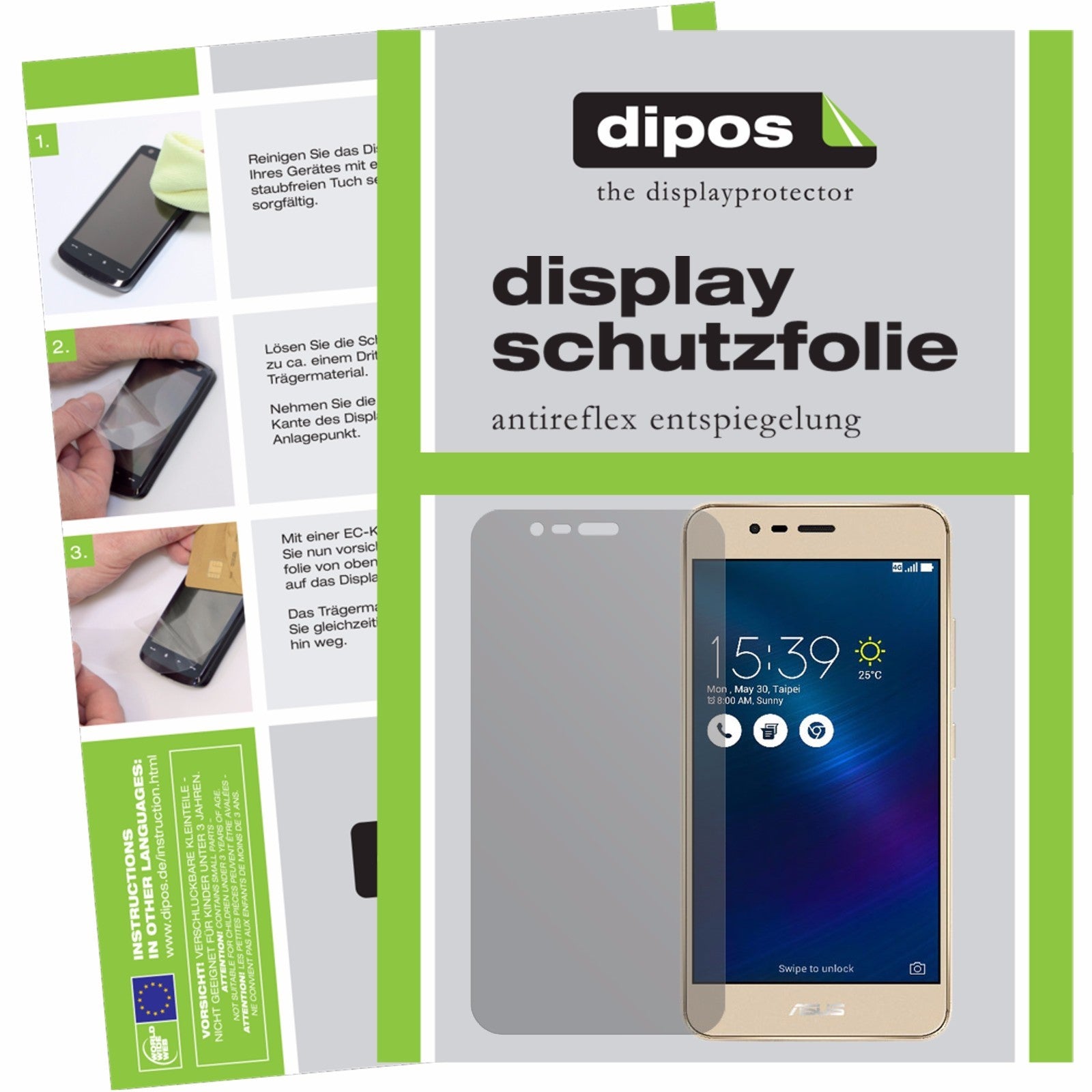 Matte Displayschutzfolie von dipos passend für Asus ZenFone 3 Max, präziser Zuschnitt und blasenfrei montiert
