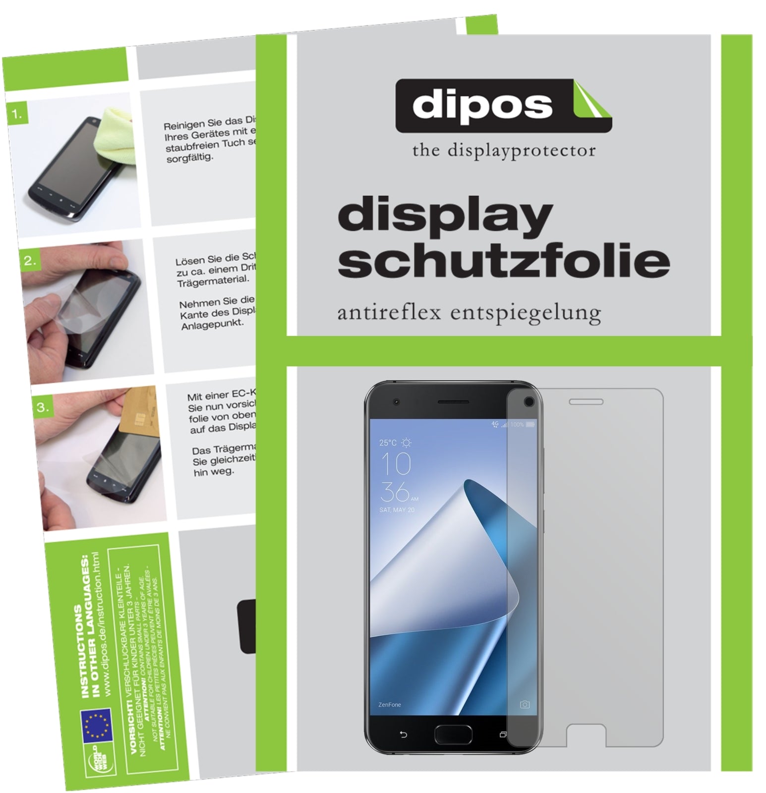 Matte Displayschutzfolie von dipos passend für Asus ZenFone 4 Pro ZS551KL, präziser Zuschnitt und blasenfrei montiert