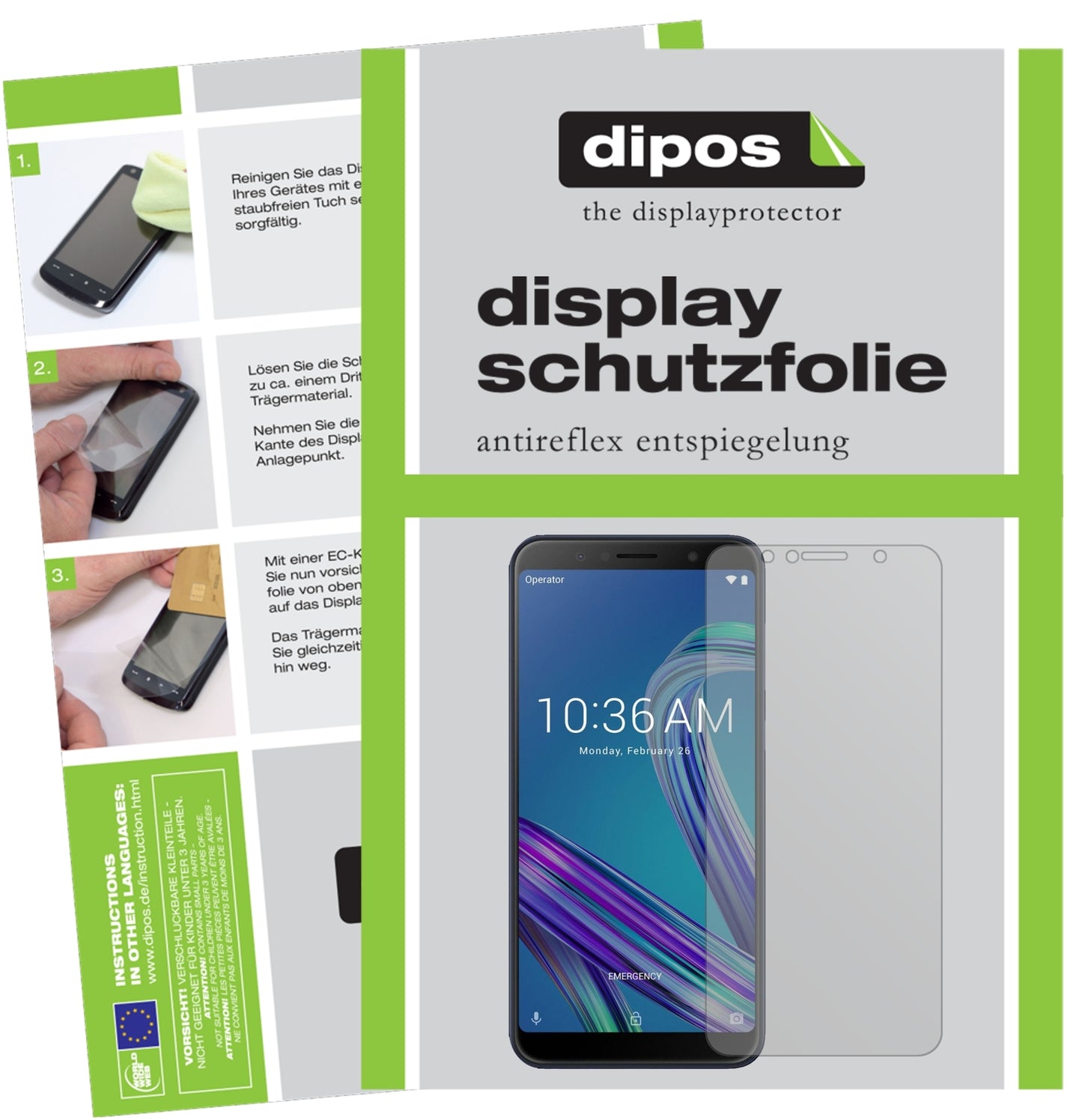 Matte Displayschutzfolie von dipos passend für Asus ZenFone Max M1 (ZB556KL), präziser Zuschnitt und blasenfrei montiert