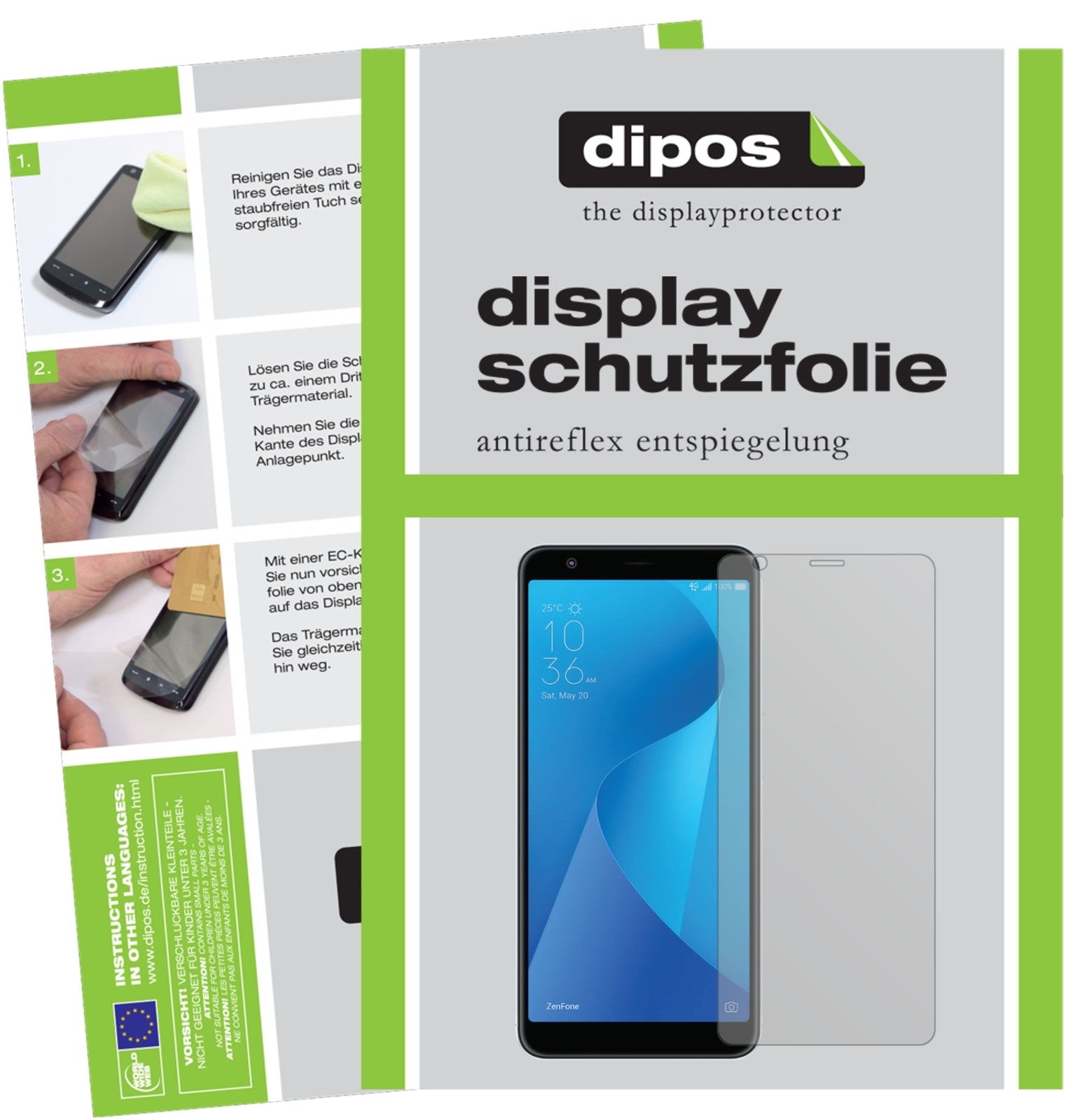 Matte Displayschutzfolie von dipos passend für Asus ZenFone Max Plus M1 (ZB570TL), präziser Zuschnitt und blasenfrei montiert