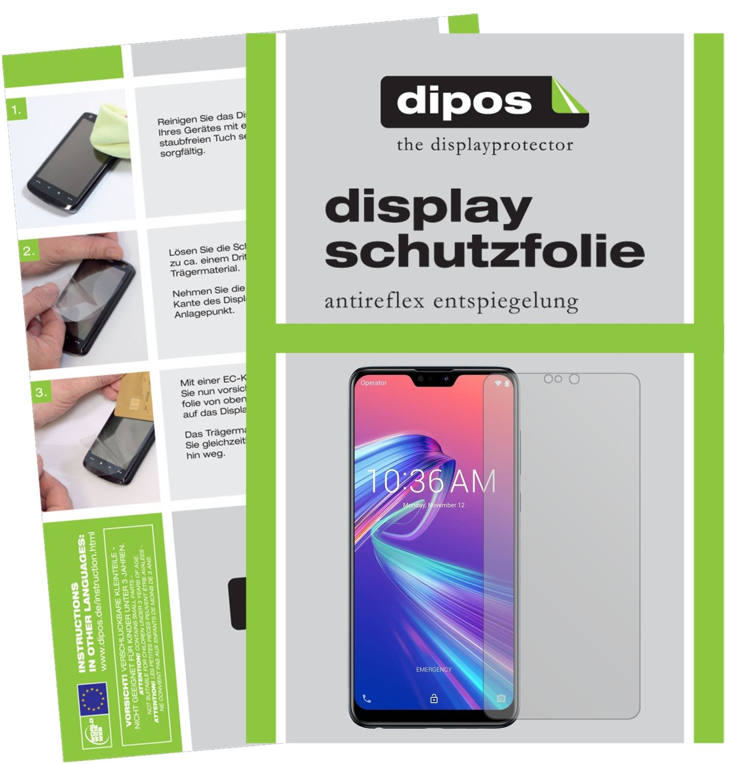Matte Displayschutzfolie von dipos passend für Asus ZenFone Max Pro (M2), präziser Zuschnitt und blasenfrei montiert