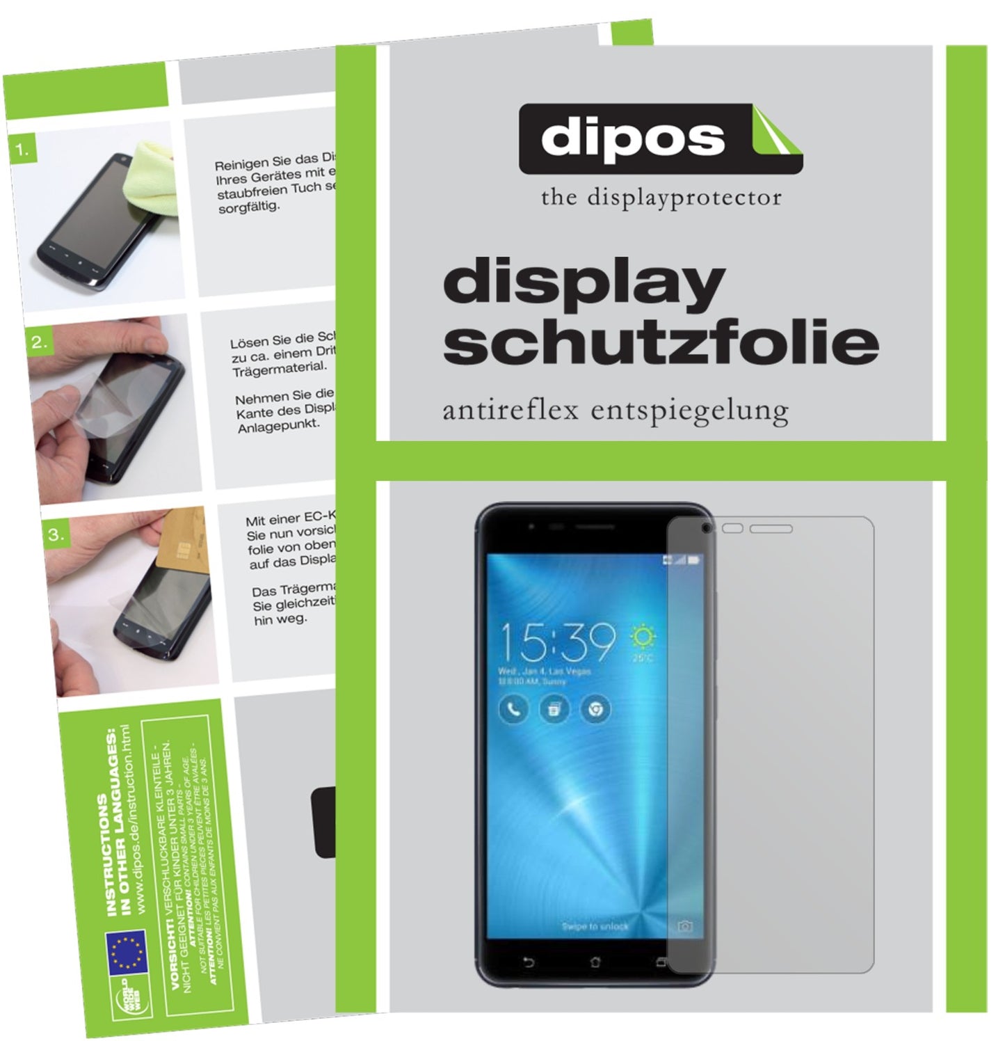 Matte Displayschutzfolie von dipos passend für Asus ZenFone Zoom S, präziser Zuschnitt und blasenfrei montiert