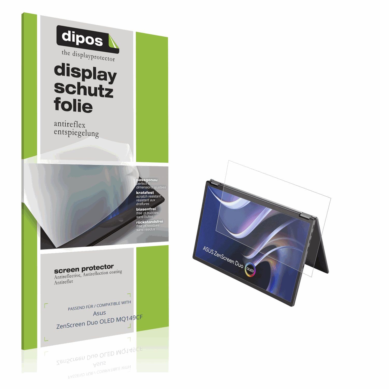 Matte Displayschutzfolie von dipos passend für Asus ZenScreen Duo OLED MQ149CF, präziser Zuschnitt und blasenfrei montiert
