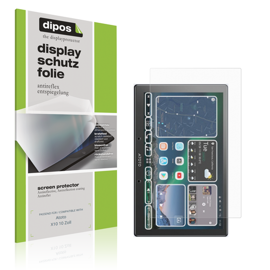 Matte Displayschutzfolie von dipos passend für Atoto X10 10 Zoll, präziser Zuschnitt und blasenfrei montiert