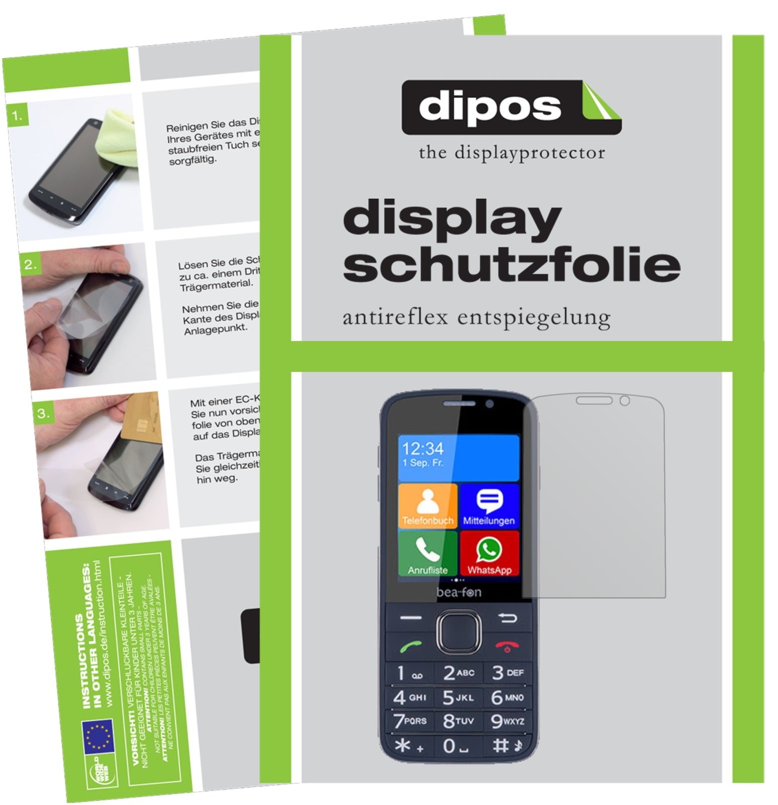 Matte Displayschutzfolie von dipos passend für bea-fon SL820, präziser Zuschnitt und blasenfrei montiert