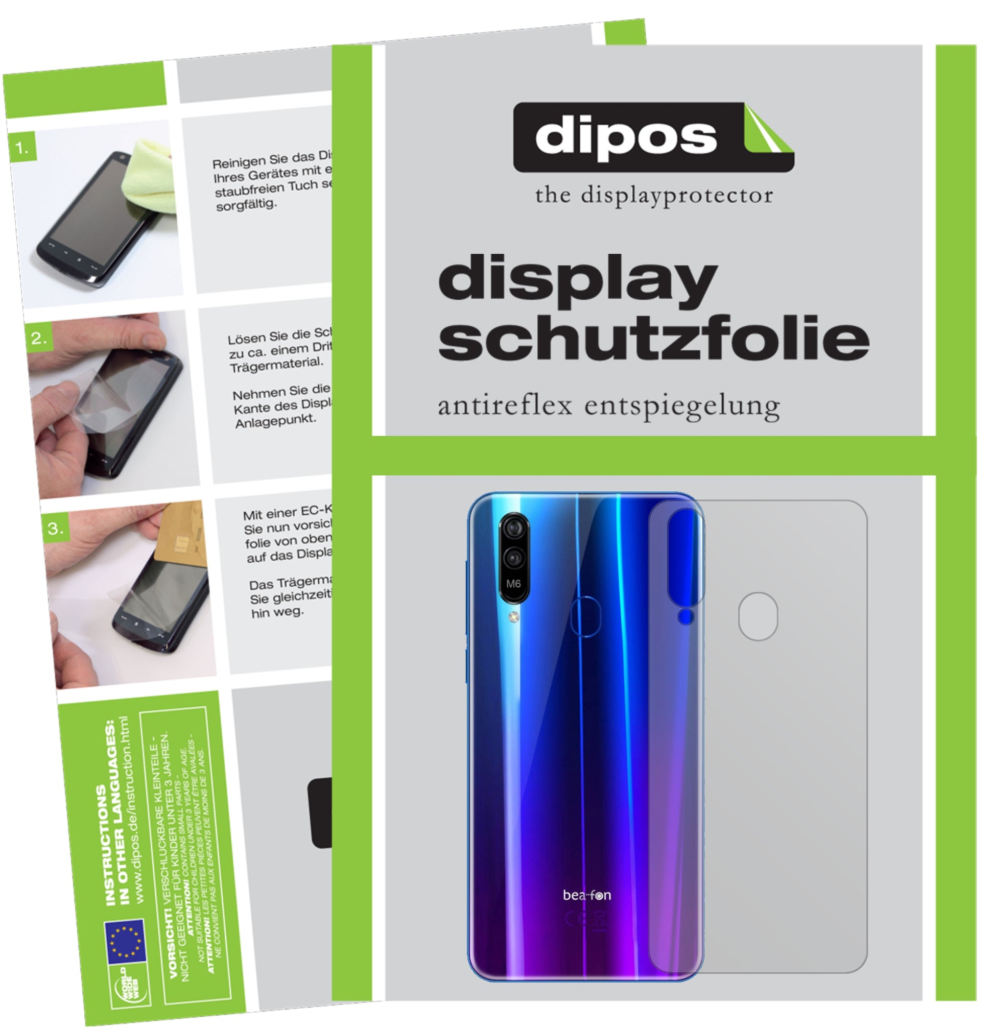 Matte Displayschutzfolie von dipos passend für Beafon M6 Rückseite, präziser Zuschnitt und blasenfrei montiert
