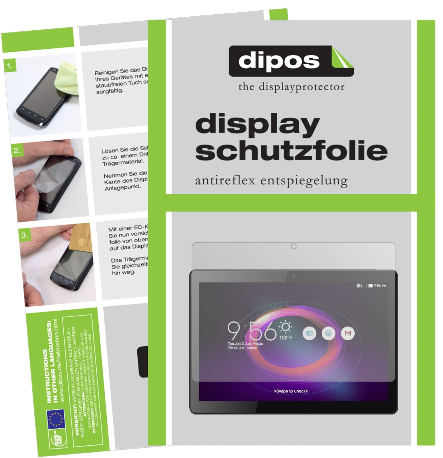 Matte Displayschutzfolie von dipos passend für Beneve Tablet PC 10.1 Zoll, präziser Zuschnitt und blasenfrei montiert