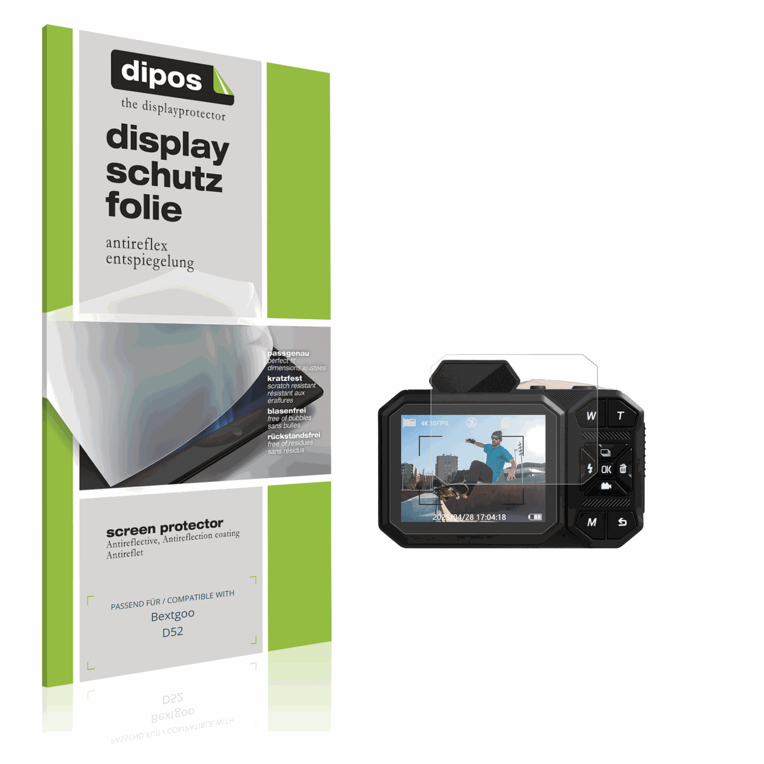 Matte Displayschutzfolie von dipos passend für Bextgoo D52, präziser Zuschnitt und blasenfrei montiert