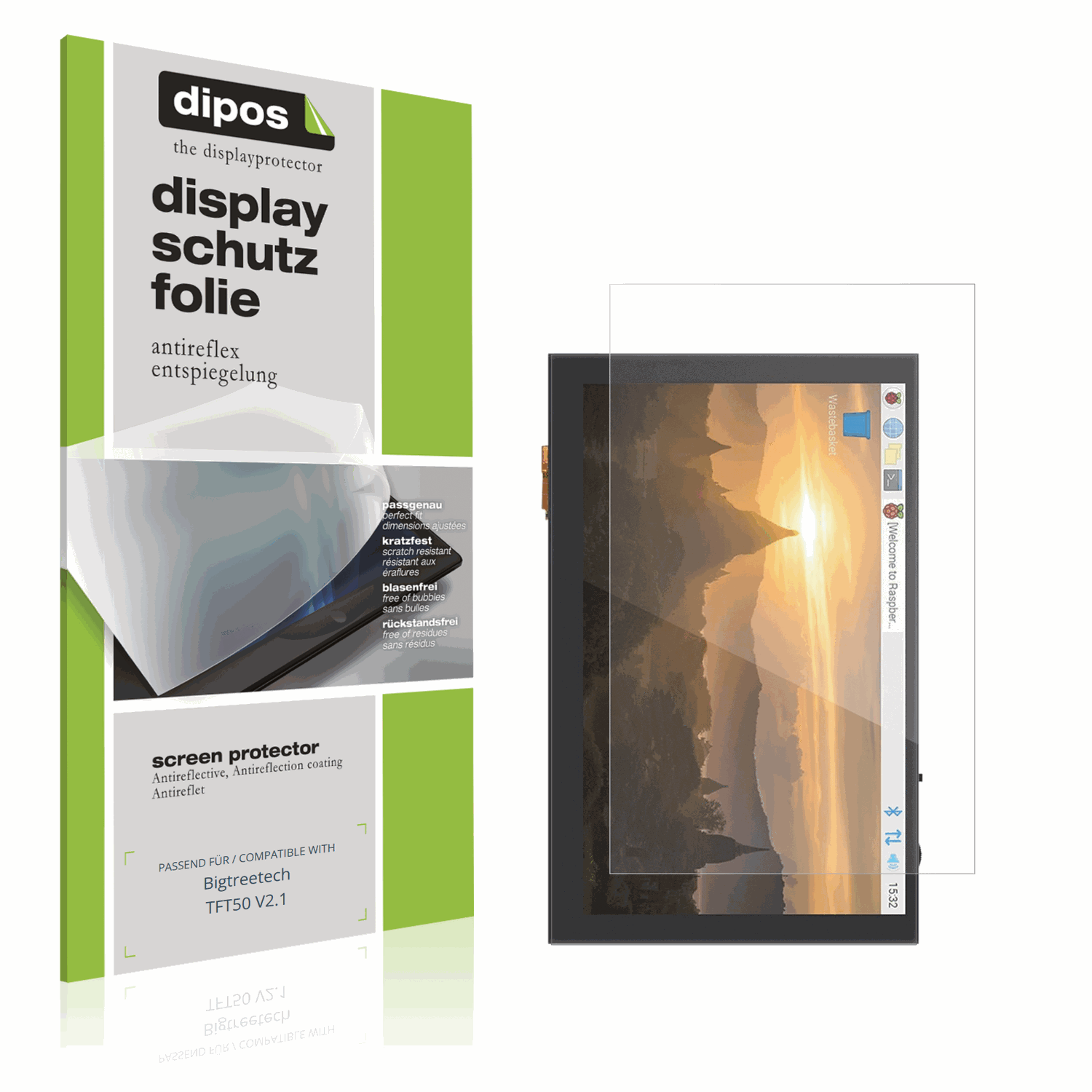 Matte Displayschutzfolie von dipos passend für Bigtreetech TFT50 V2.1, präziser Zuschnitt und blasenfrei montiert