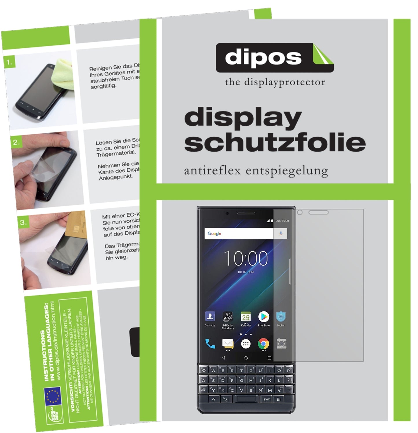Matte Displayschutzfolie von dipos passend für Blackberry Key 2 LE, präziser Zuschnitt und blasenfrei montiert
