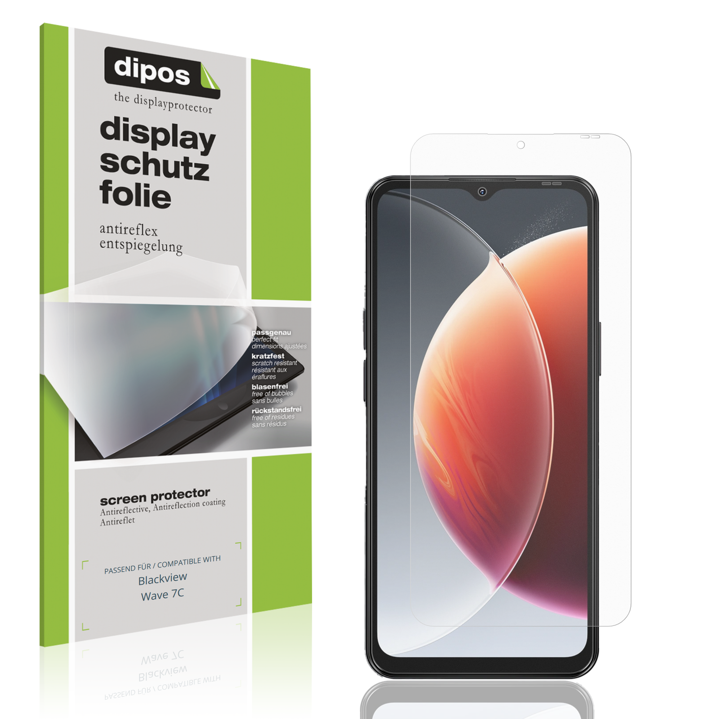 Matte Displayschutzfolie von dipos passend für Blackview Wave 7C, präziser Zuschnitt und blasenfrei montiert