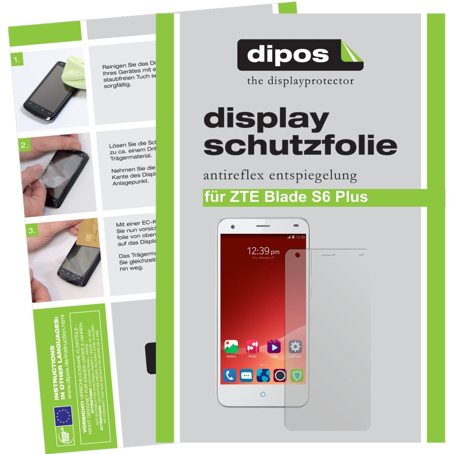 Matte Displayschutzfolie von dipos passend für Blade S6 Plus ZTE, präziser Zuschnitt und blasenfrei montiert