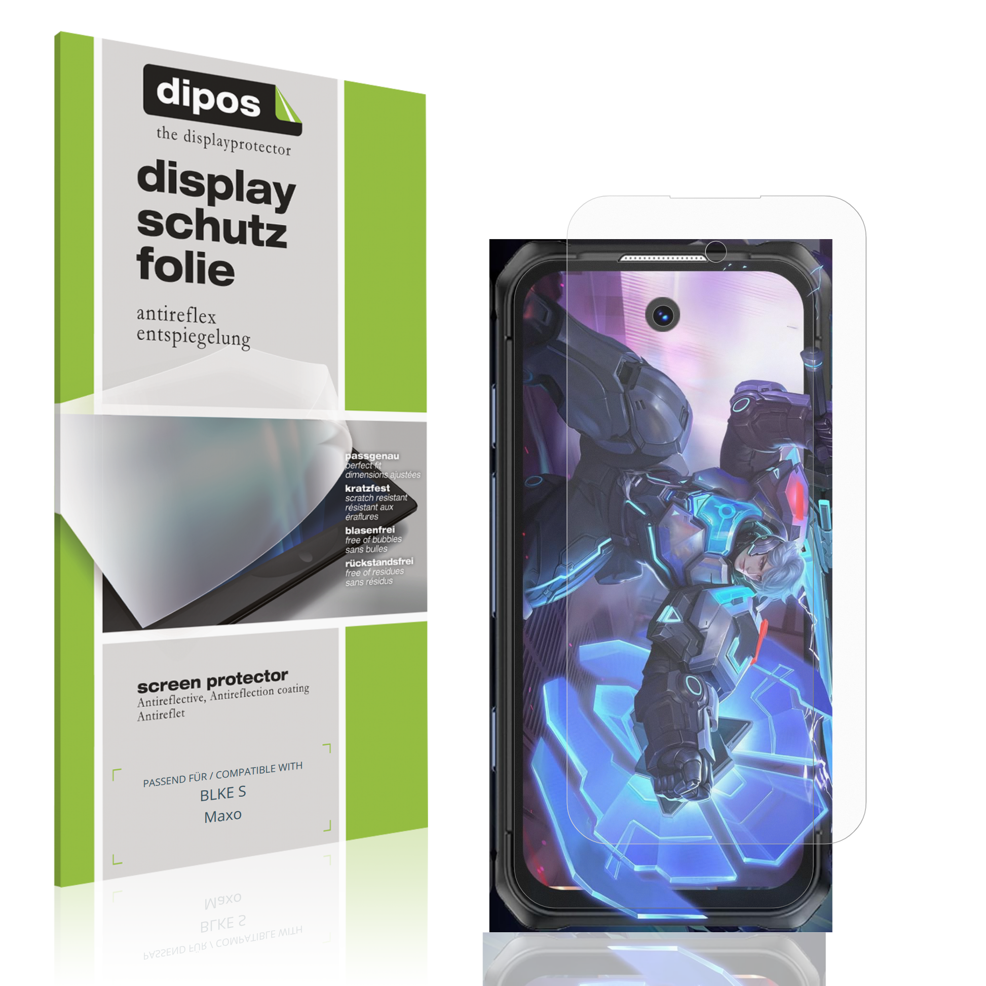 Matte Displayschutzfolie von dipos passend für BLKE S Maxo, präziser Zuschnitt und blasenfrei montiert