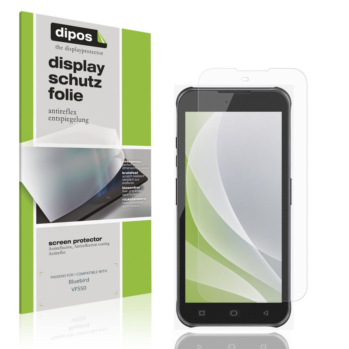 Matte Displayschutzfolie von dipos passend für Bluebird VF550, präziser Zuschnitt und blasenfrei montiert