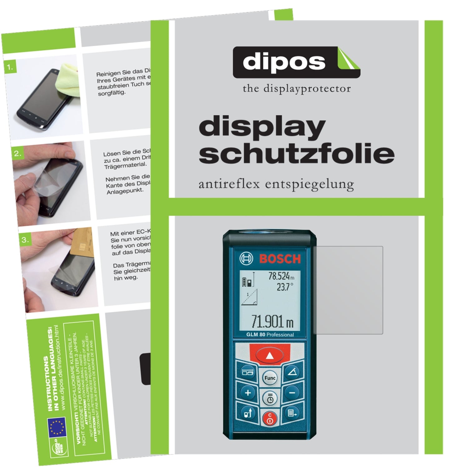 Matte Displayschutzfolie von dipos passend für Bosch Professional GLM 80, präziser Zuschnitt und blasenfrei montiert