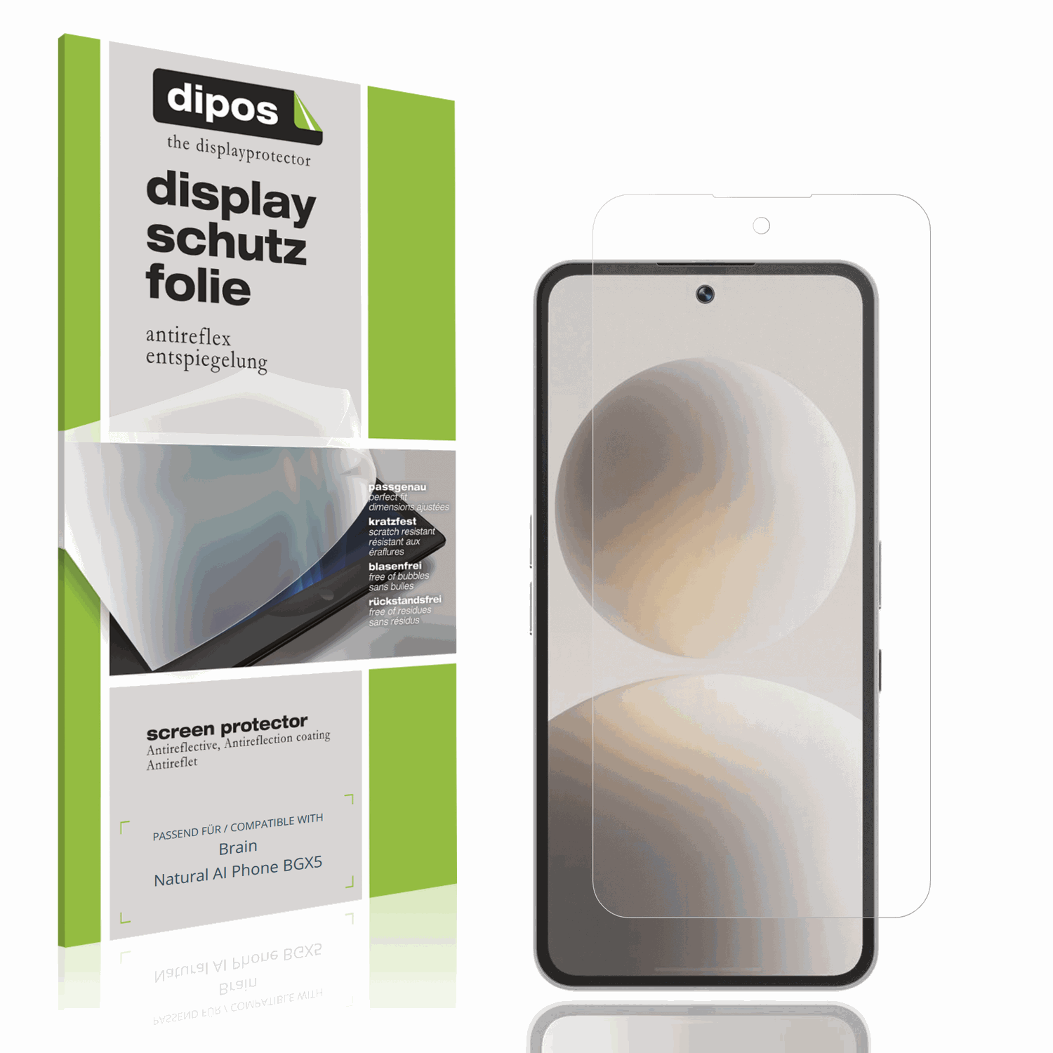 Matte Displayschutzfolie von dipos passend für Brain Natural AI Phone BGX5, präziser Zuschnitt und blasenfrei montiert