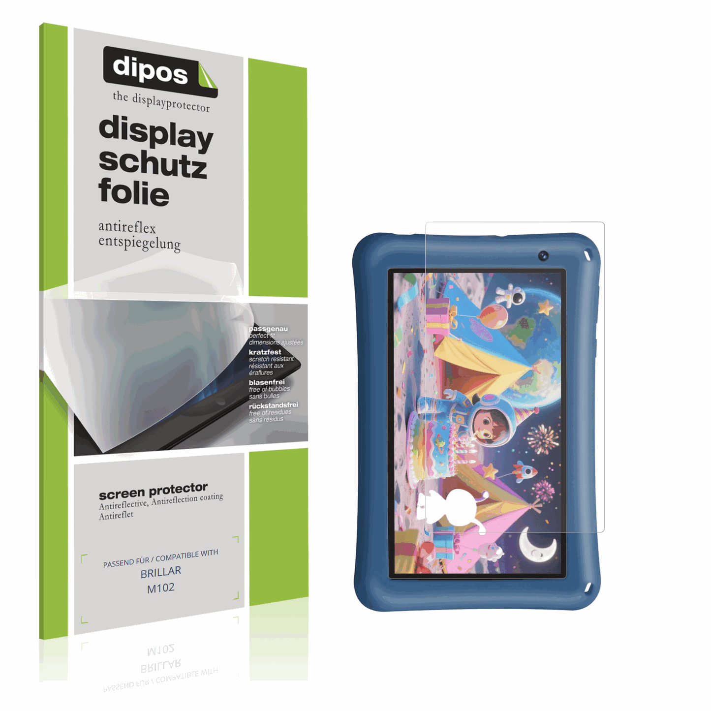 Matte Displayschutzfolie von dipos passend für BRILLAR M102, präziser Zuschnitt und blasenfrei montiert