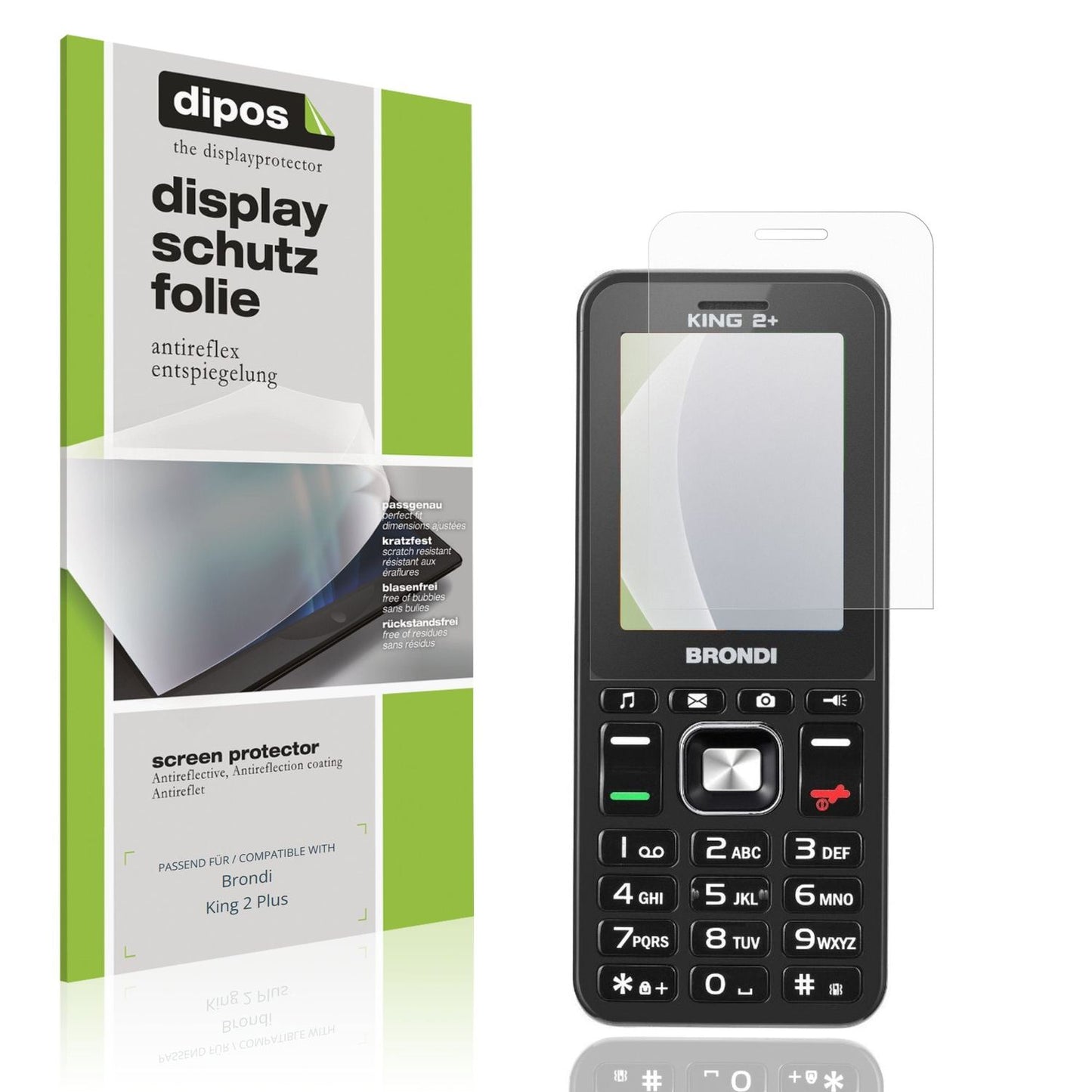 Matte Displayschutzfolie von dipos passend für Brondi King 2 Plus, präziser Zuschnitt und blasenfrei montiert