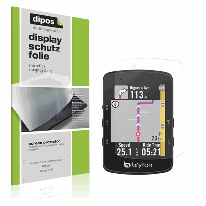 Matte Displayschutzfolie von dipos passend für Bryton Rider 550, präziser Zuschnitt und blasenfrei montiert