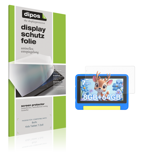 Matte Displayschutzfolie von dipos passend für Bufo Kids Tablet 7 Zoll, präziser Zuschnitt und blasenfrei montiert