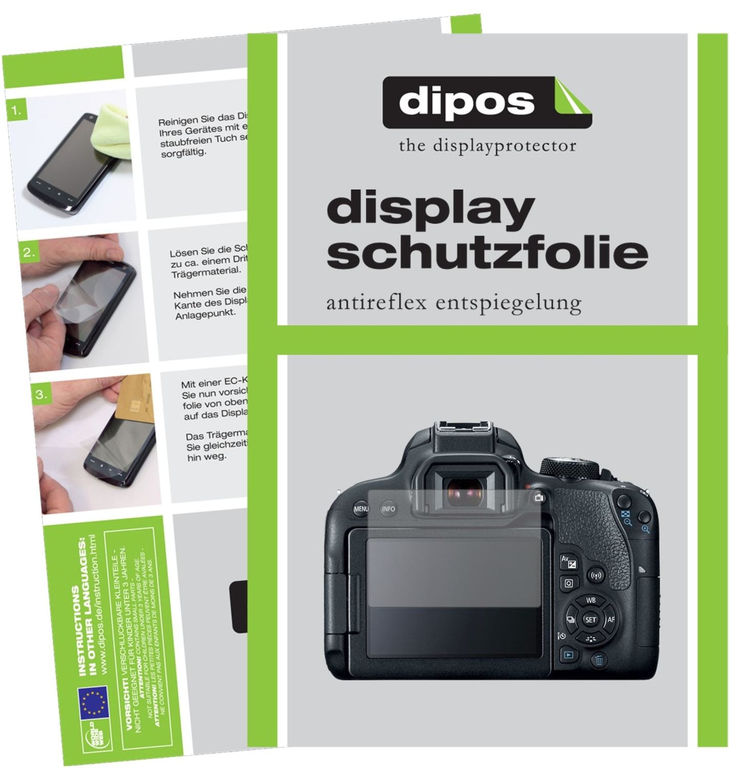 Matte Displayschutzfolie von dipos passend für Canon EOS 800D, präziser Zuschnitt und blasenfrei montiert