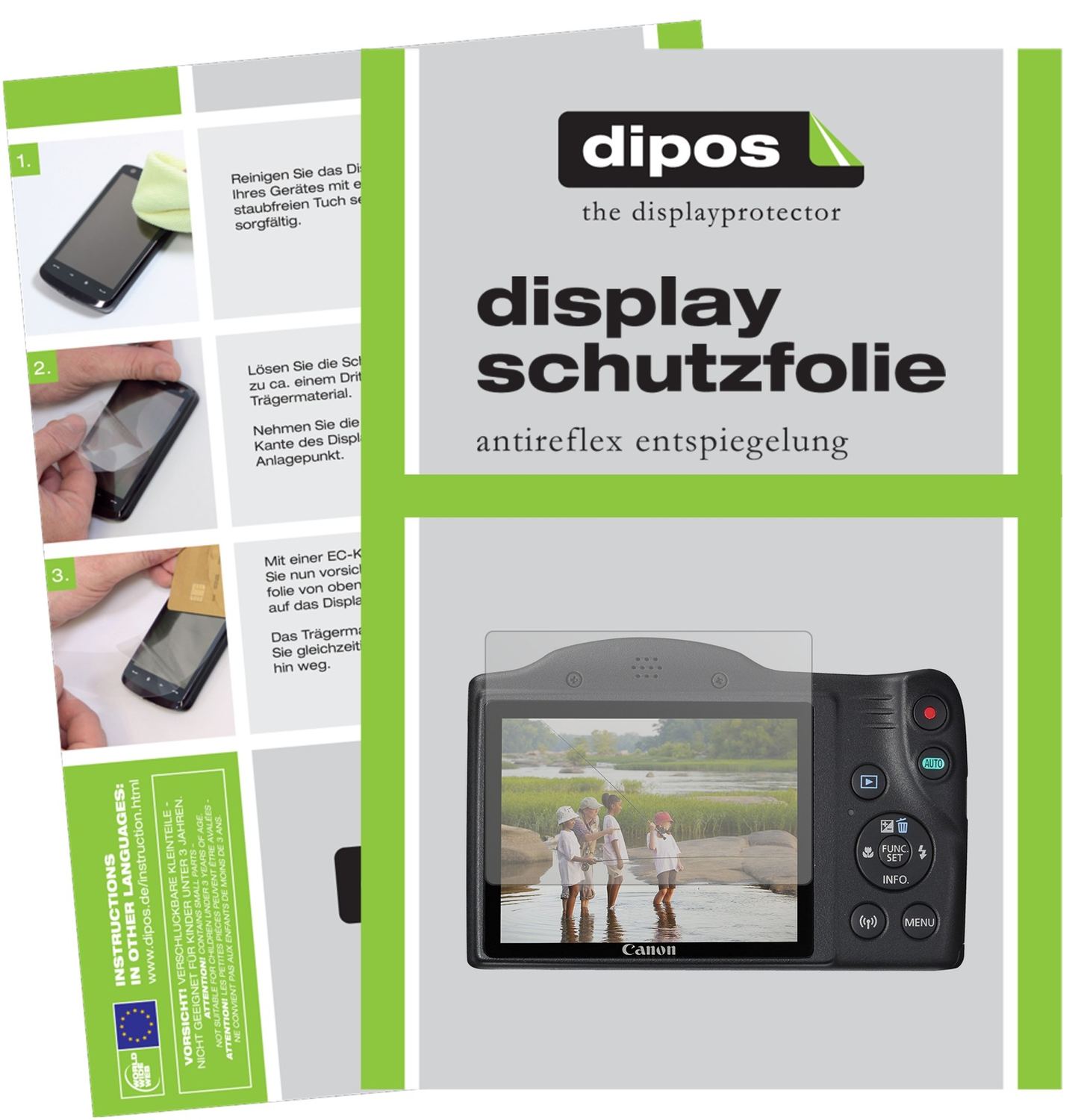 Matte Displayschutzfolie von dipos passend für Canon Powershot SX430 IS, präziser Zuschnitt und blasenfrei montiert